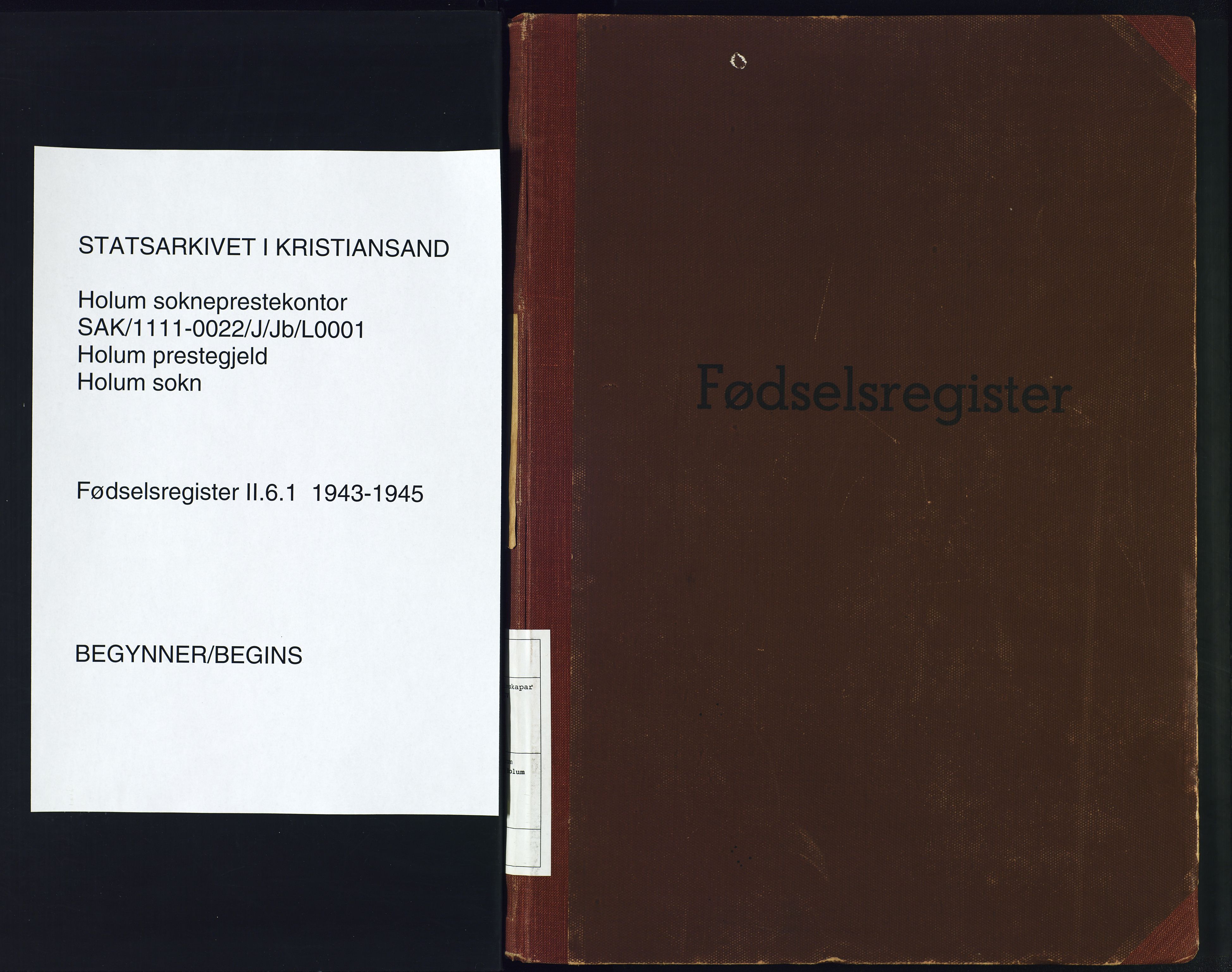 Holum sokneprestkontor, SAK/1111-0022/J/Jb/L0001: Birth register no. II.6.1, 1943-1945