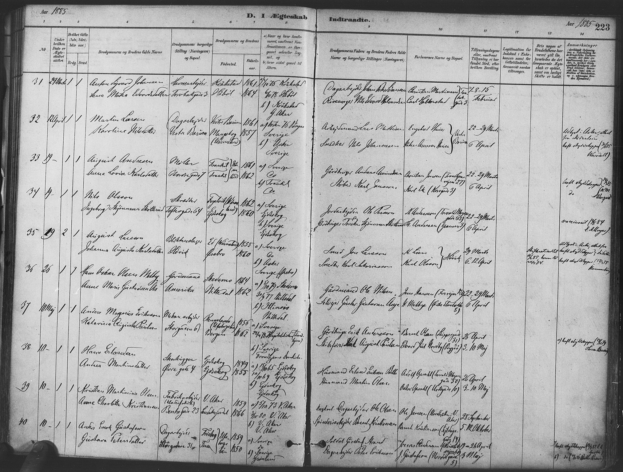 Paulus prestekontor Kirkebøker, AV/SAO-A-10871/F/Fa/L0004: Parish register (official) no. 4, 1879-1891, p. 223