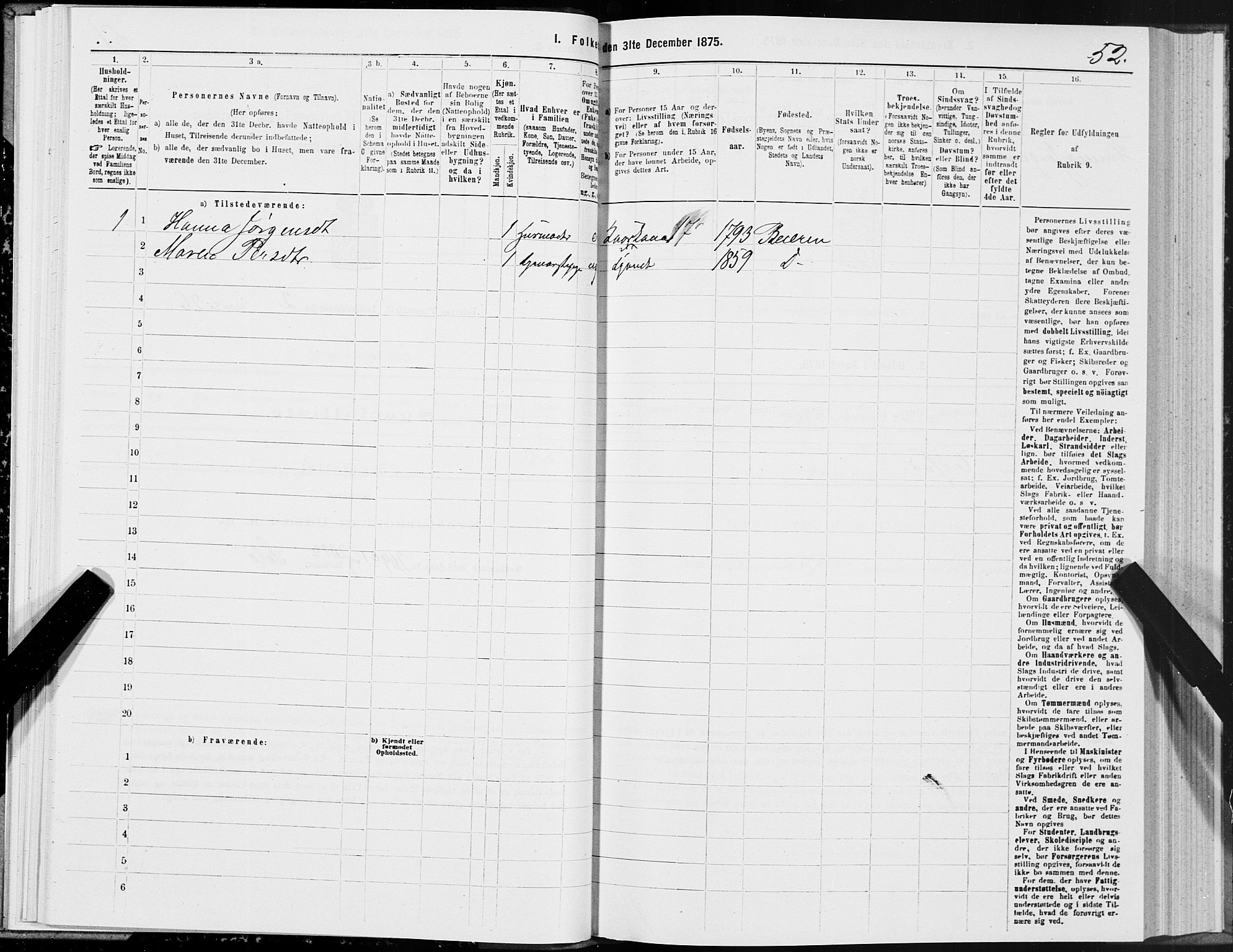 SAT, 1875 census for 1839P Beiarn, 1875, p. 2052