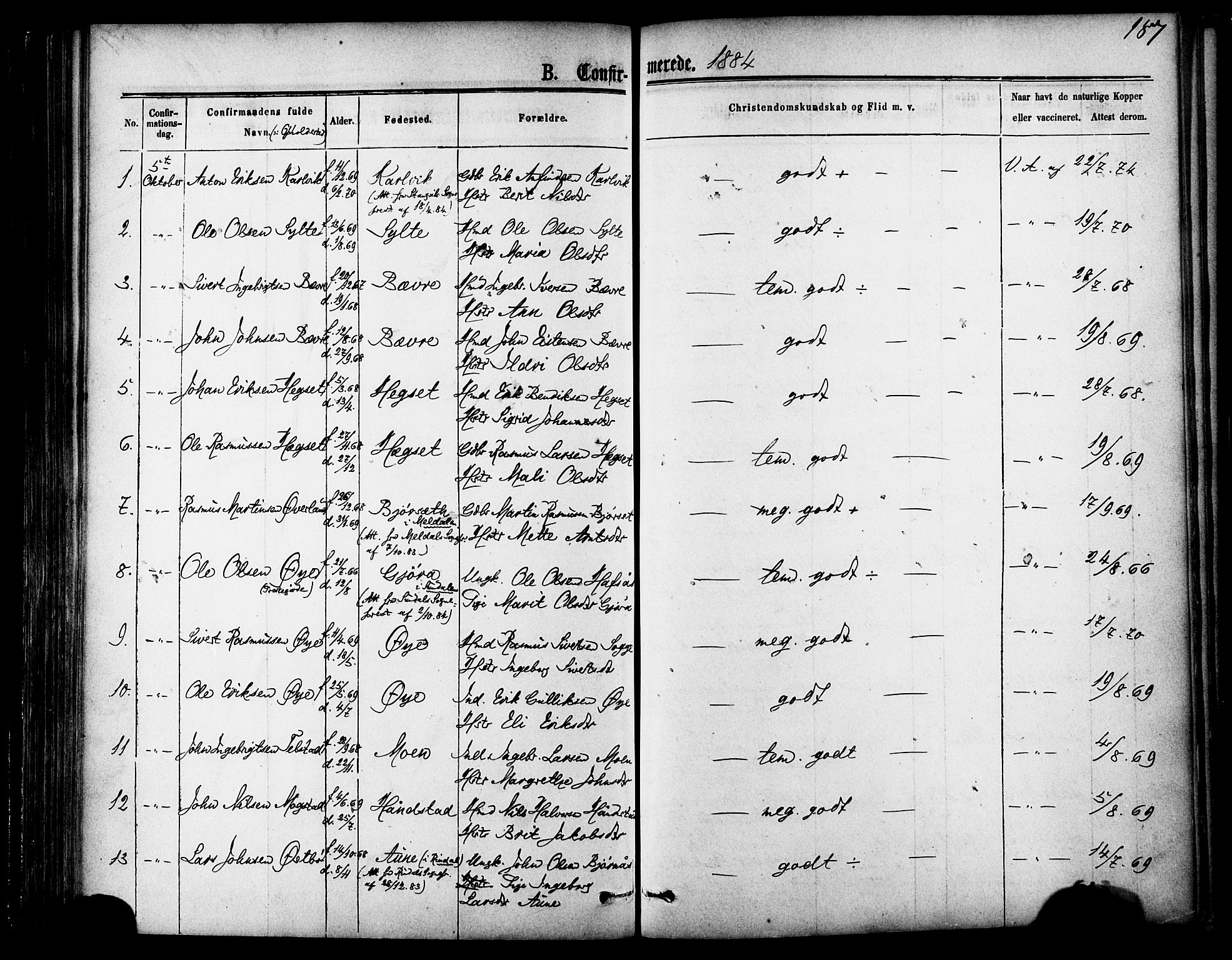 Ministerialprotokoller, klokkerbøker og fødselsregistre - Møre og Romsdal, SAT/A-1454/595/L1046: Parish register (official) no. 595A08, 1874-1884, p. 157