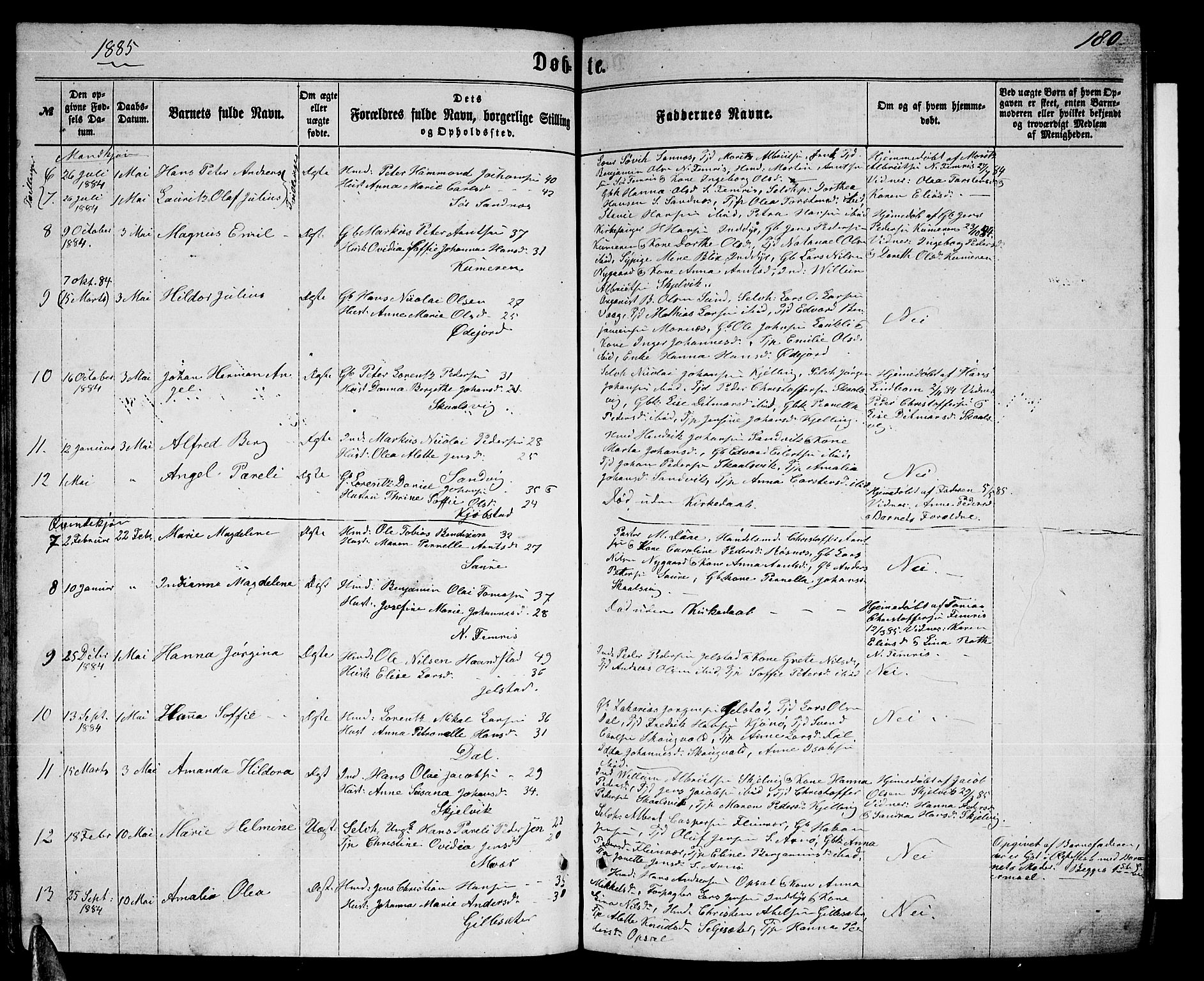 Ministerialprotokoller, klokkerbøker og fødselsregistre - Nordland, AV/SAT-A-1459/805/L0107: Parish register (copy) no. 805C03, 1862-1885, p. 180