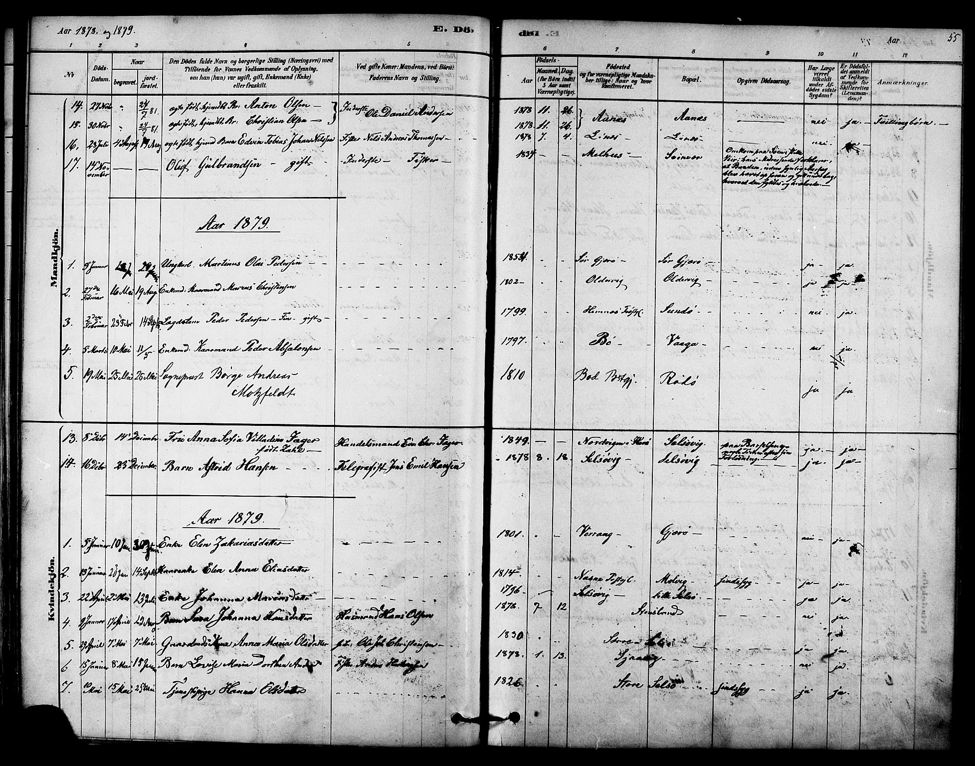 Ministerialprotokoller, klokkerbøker og fødselsregistre - Nordland, SAT/A-1459/841/L0609: Parish register (official) no. 841A13, 1878-1902, p. 55
