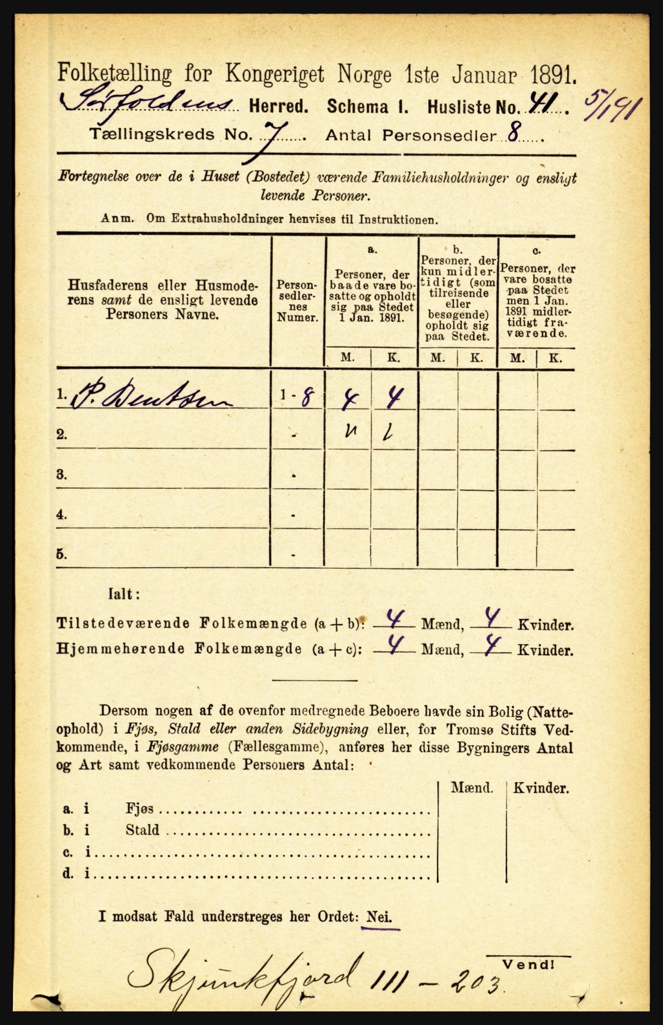 RA, 1891 census for 1845 Sørfold, 1891, p. 2190