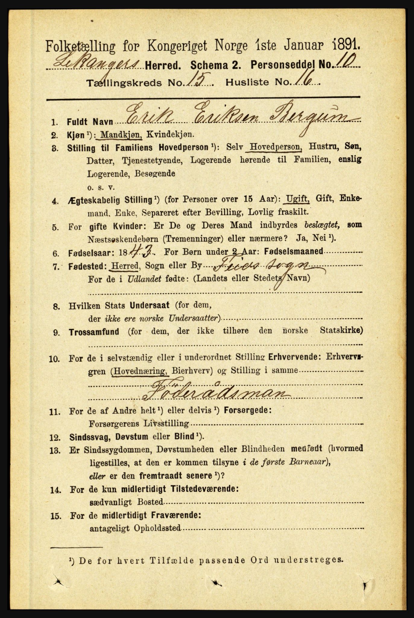 RA, 1891 census for 1419 Leikanger, 1891, p. 2949