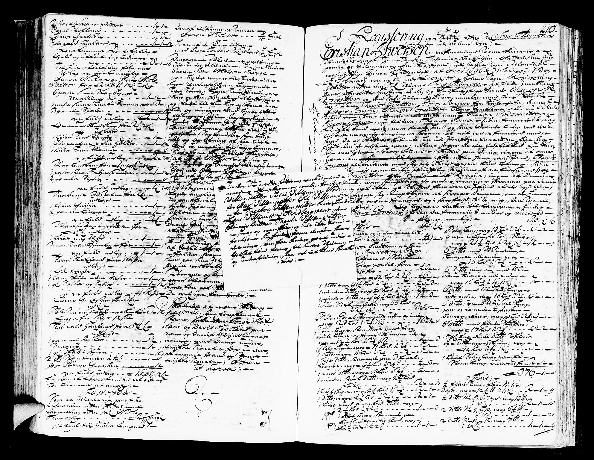 Mandal sorenskriveri, SAK/1221-0005/001/H/Hc/L0008: Skifteprotokoll med register, original i eske nr 4a, 1693-1702, p. 209b-210a
