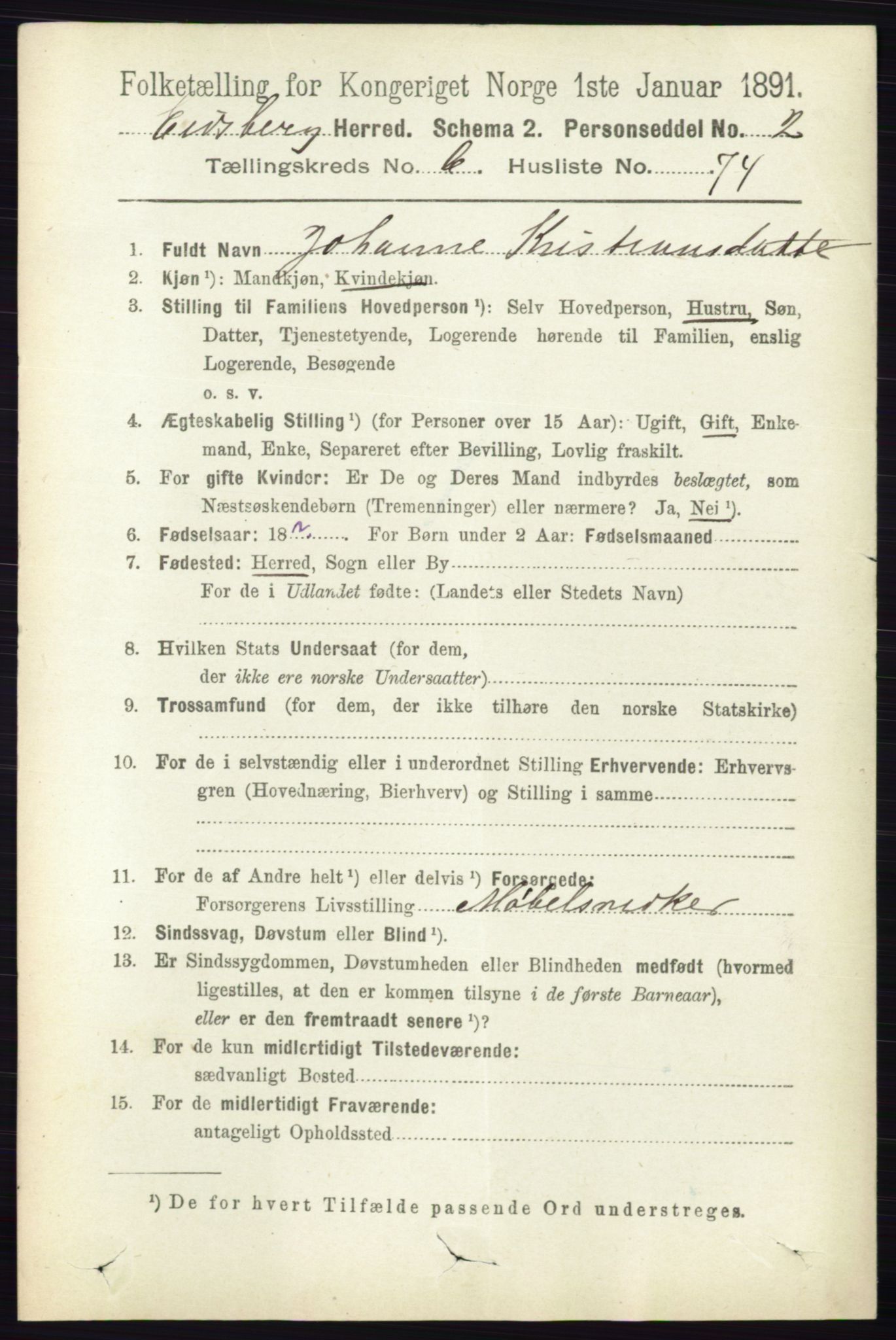 RA, 1891 census for 0125 Eidsberg, 1891, p. 3998