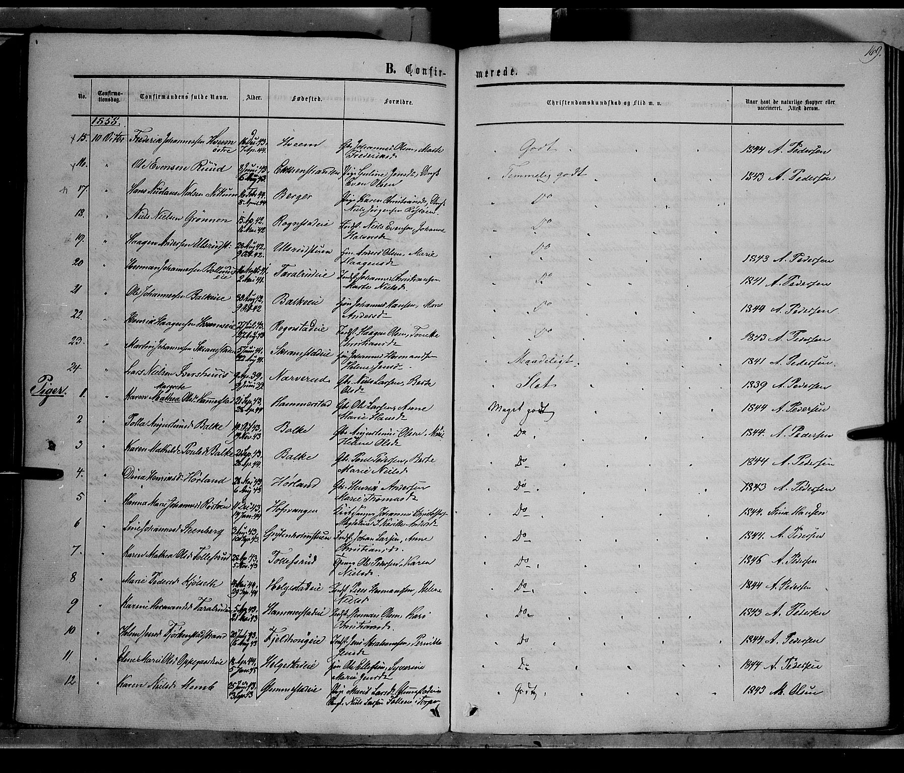 Østre Toten prestekontor, AV/SAH-PREST-104/H/Ha/Haa/L0004: Parish register (official) no. 4, 1857-1865, p. 169