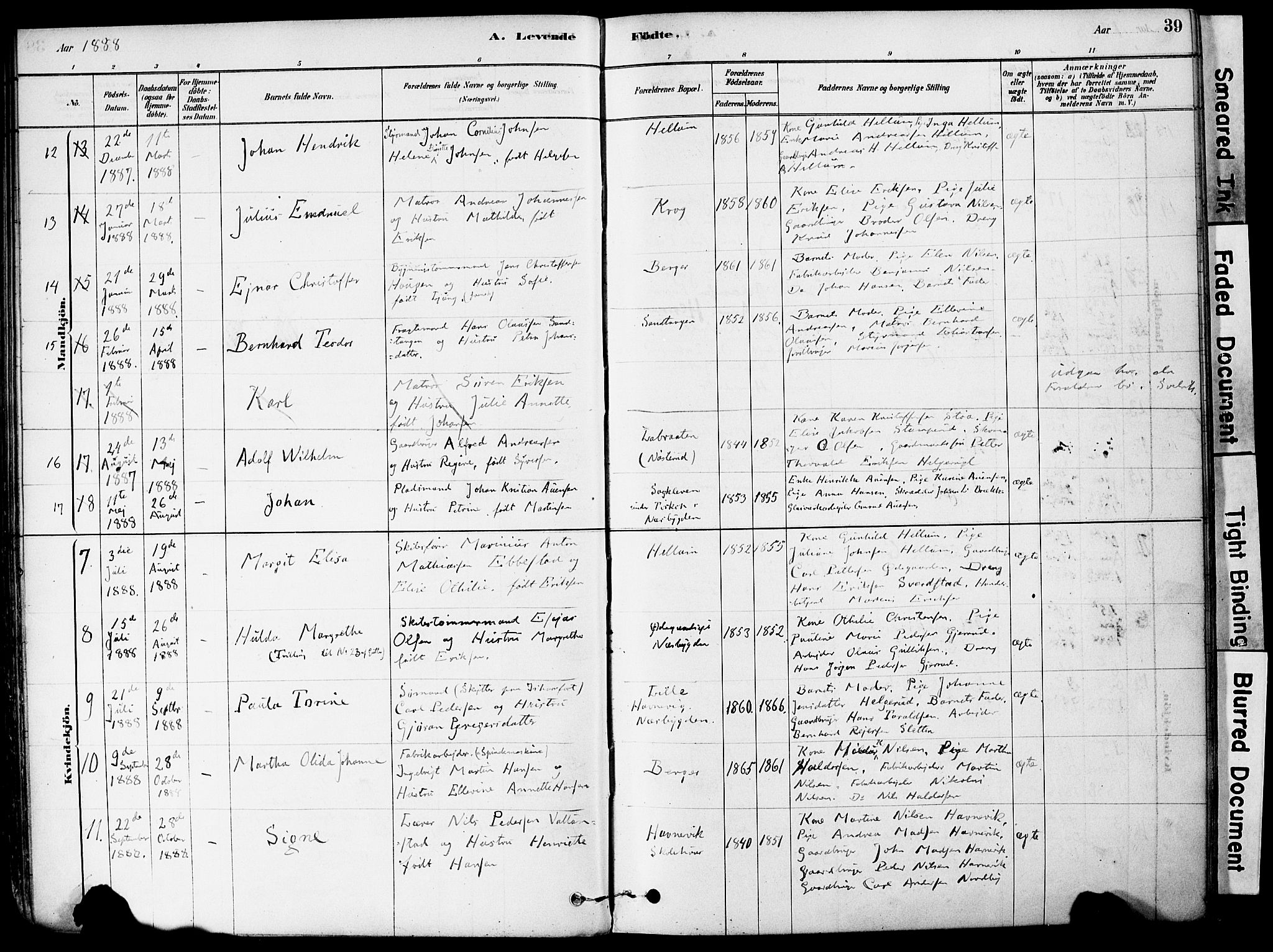 Strømm kirkebøker, AV/SAKO-A-322/F/Fa/L0004: Parish register (official) no. I 4, 1878-1899, p. 39