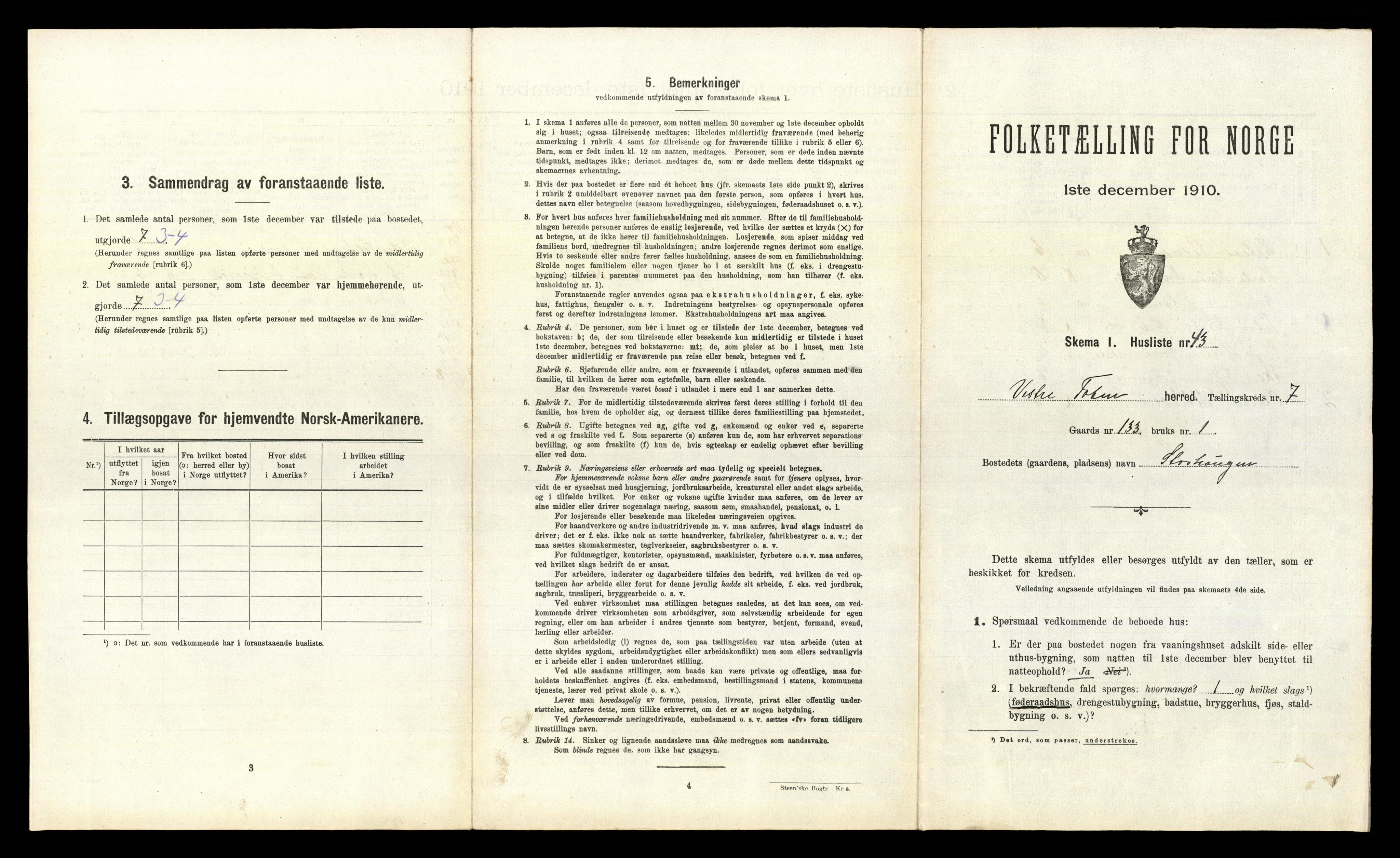 RA, 1910 census for Vestre Toten, 1910, p. 1107