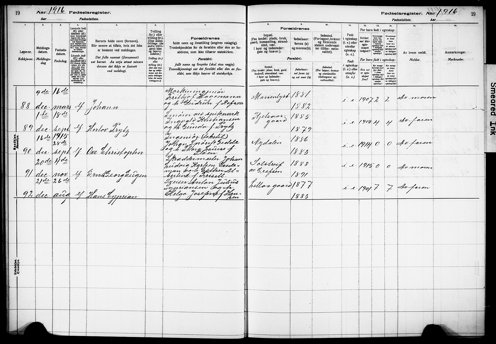 Vestre Aker prestekontor Kirkebøker, AV/SAO-A-10025/J/Ja/L0001: Birth register no. 1, 1916-1922, p. 19