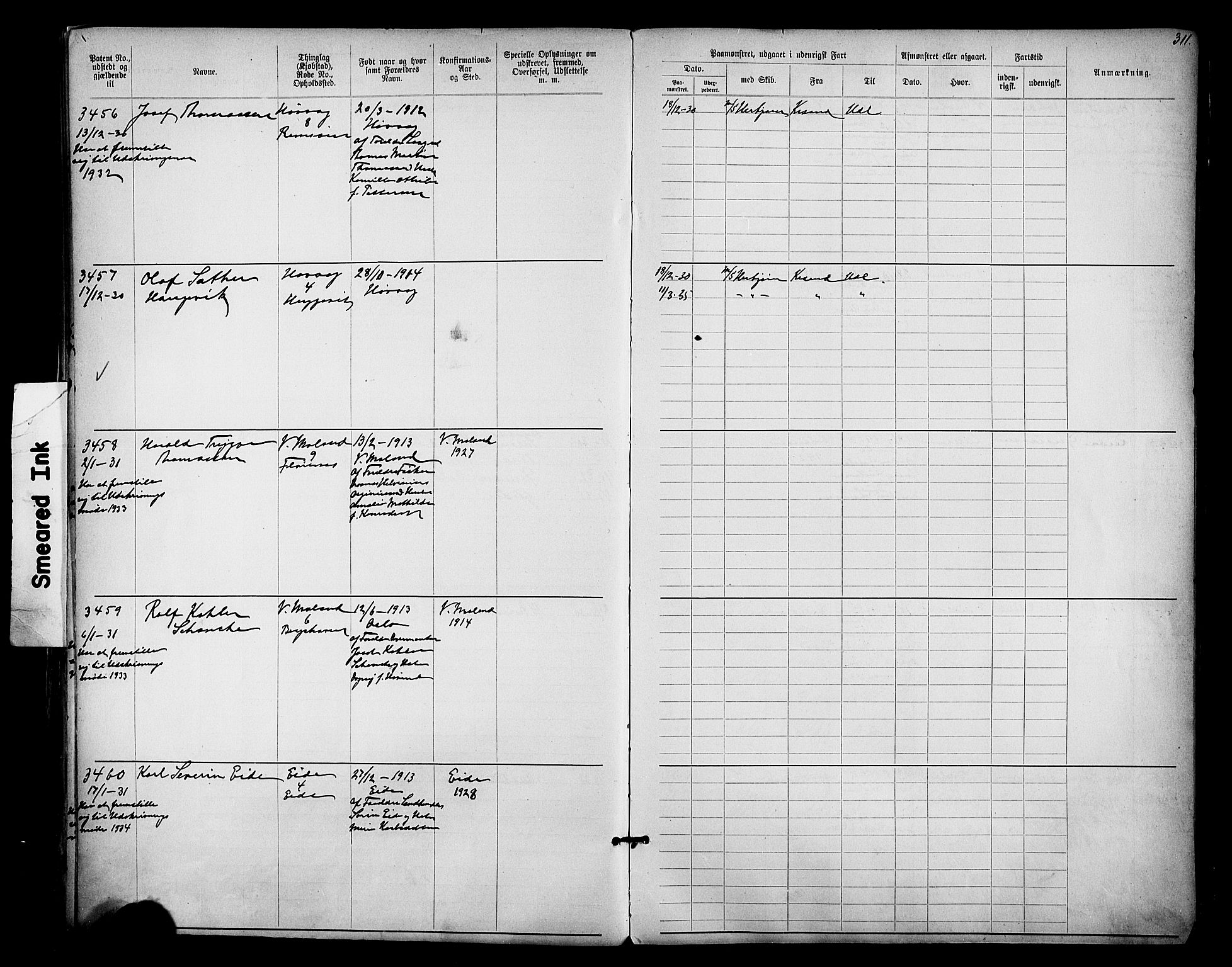 Lillesand mønstringskrets, AV/SAK-2031-0014/F/Fa/L0003: Annotasjonsrulle nr 1911-3489 med register, W-9, 1891-1932, p. 355