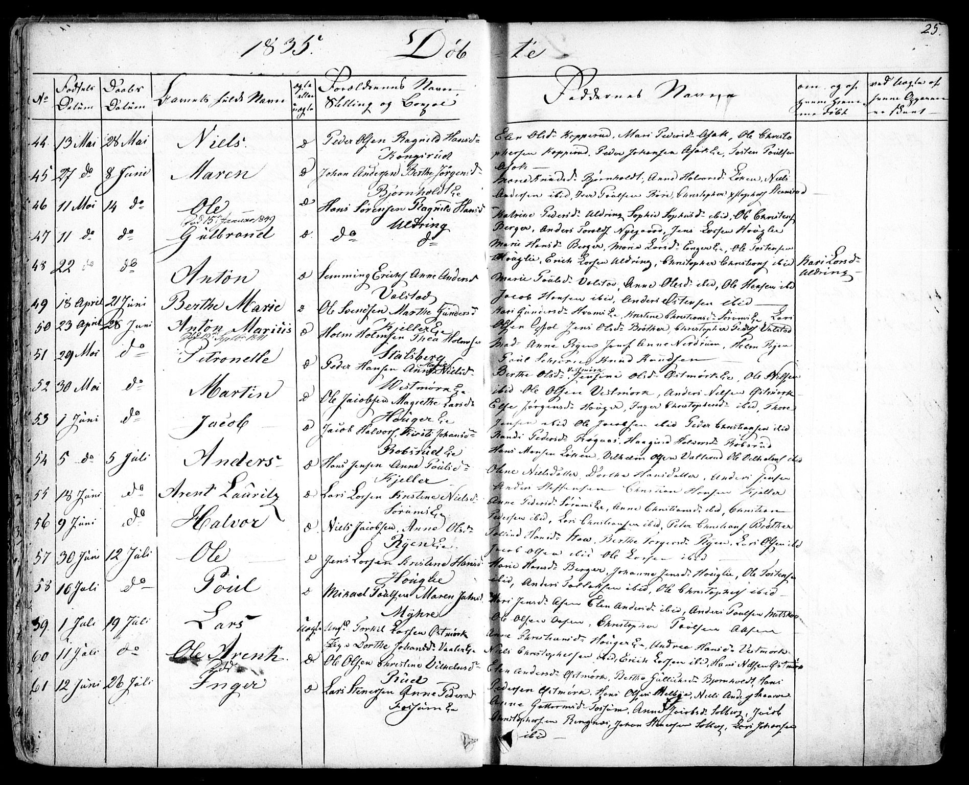 Skedsmo prestekontor Kirkebøker, AV/SAO-A-10033a/F/Fa/L0009: Parish register (official) no. I 9, 1830-1853, p. 25