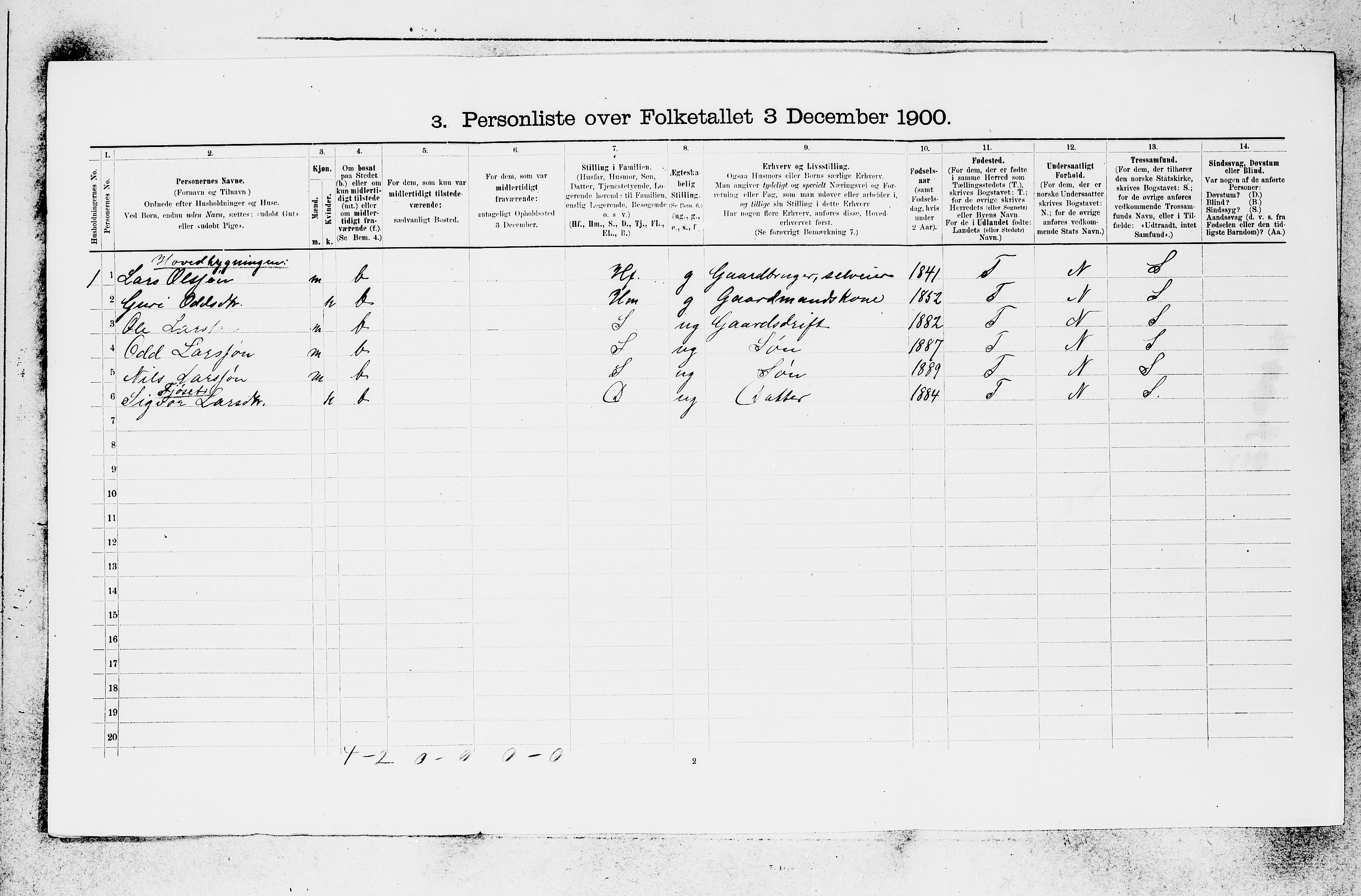 SAB, 1900 census for Voss, 1900, p. 1984