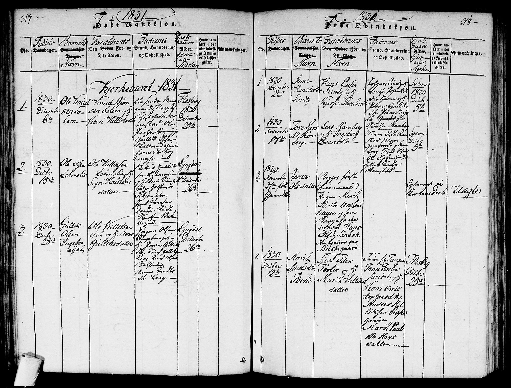 Flesberg kirkebøker, SAKO/A-18/G/Ga/L0001: Parish register (copy) no. I 1, 1816-1834, p. 317-318