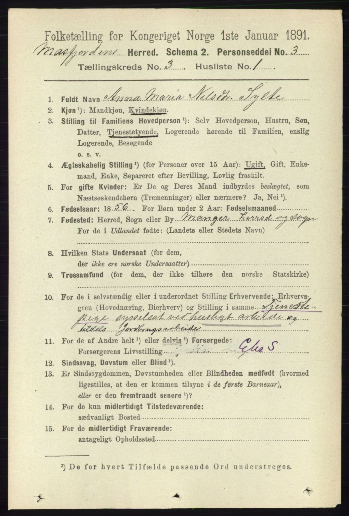 RA, 1891 census for 1266 Masfjorden, 1891, p. 527