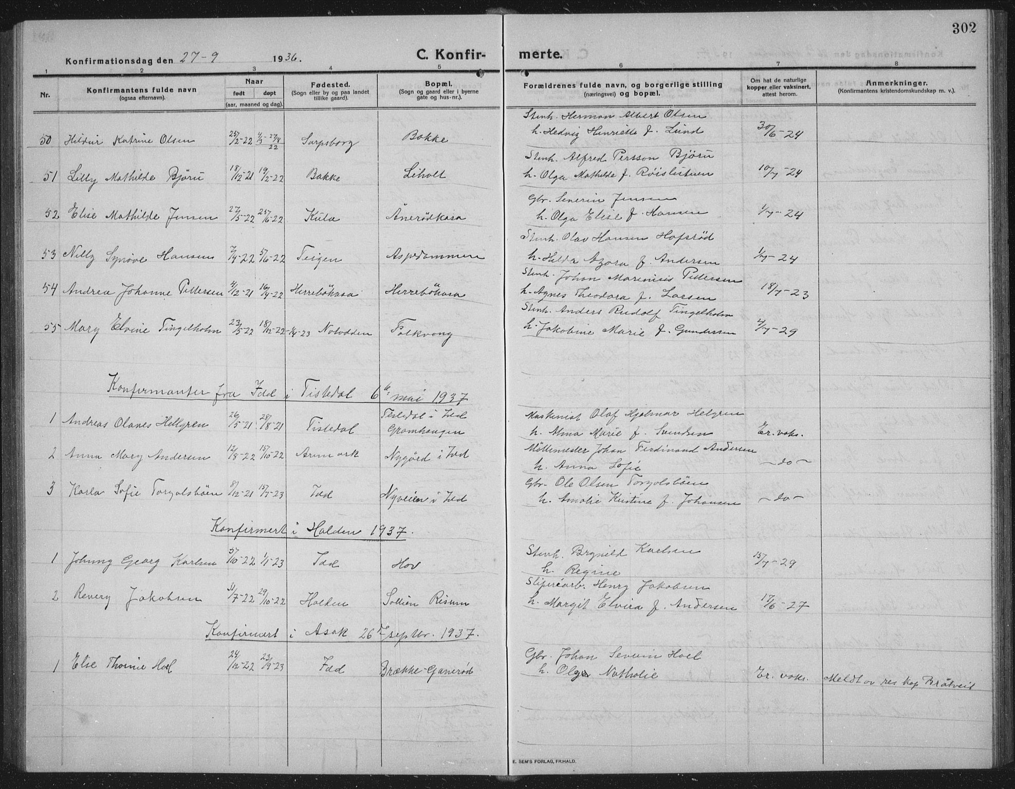Idd prestekontor Kirkebøker, SAO/A-10911/G/Gb/L0003: Parish register (copy) no. II 3, 1914-1940, p. 302
