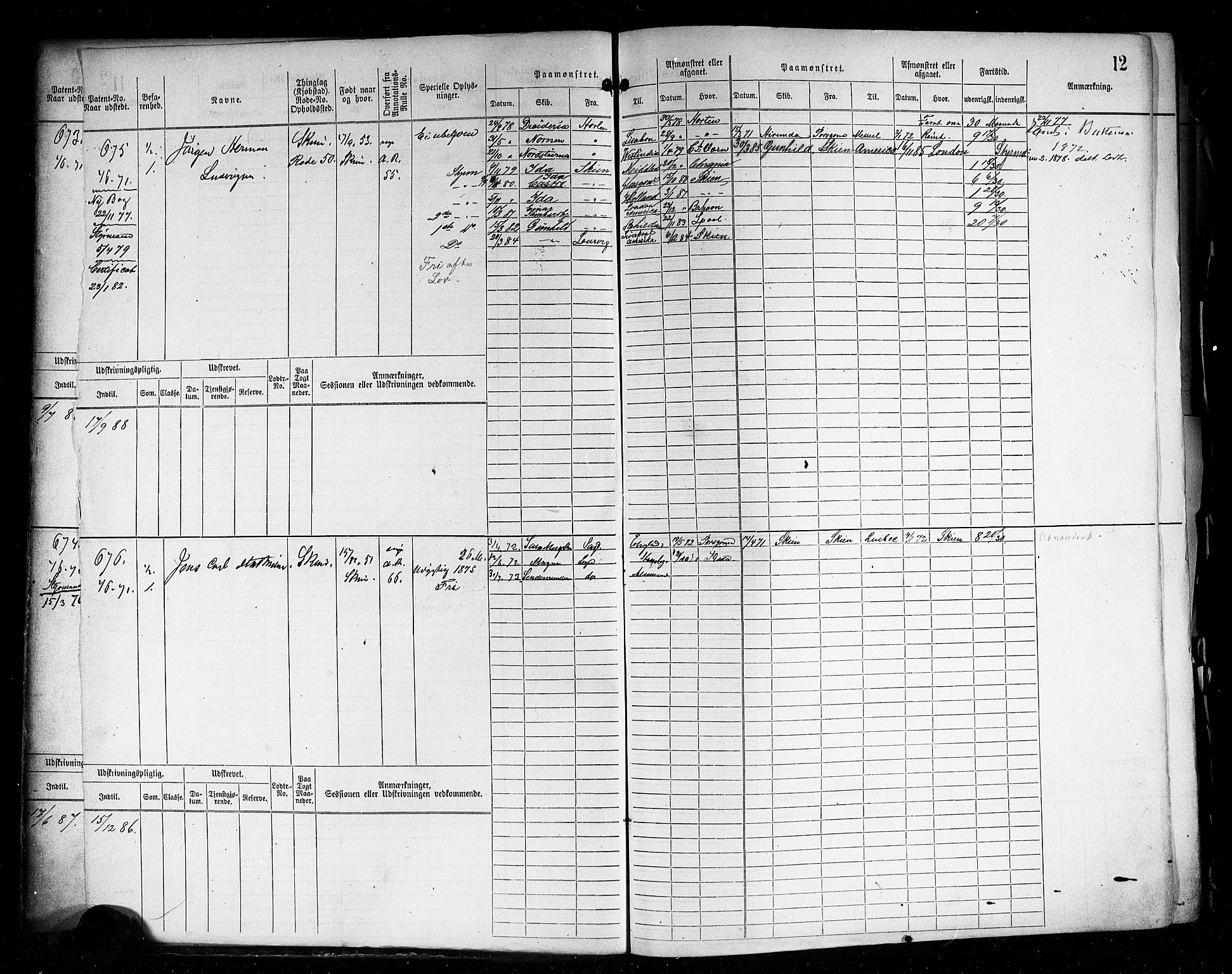 Skien innrulleringskontor, AV/SAKO-A-832/F/Fb/L0002: Hovedrulle, 1872-1891, p. 14