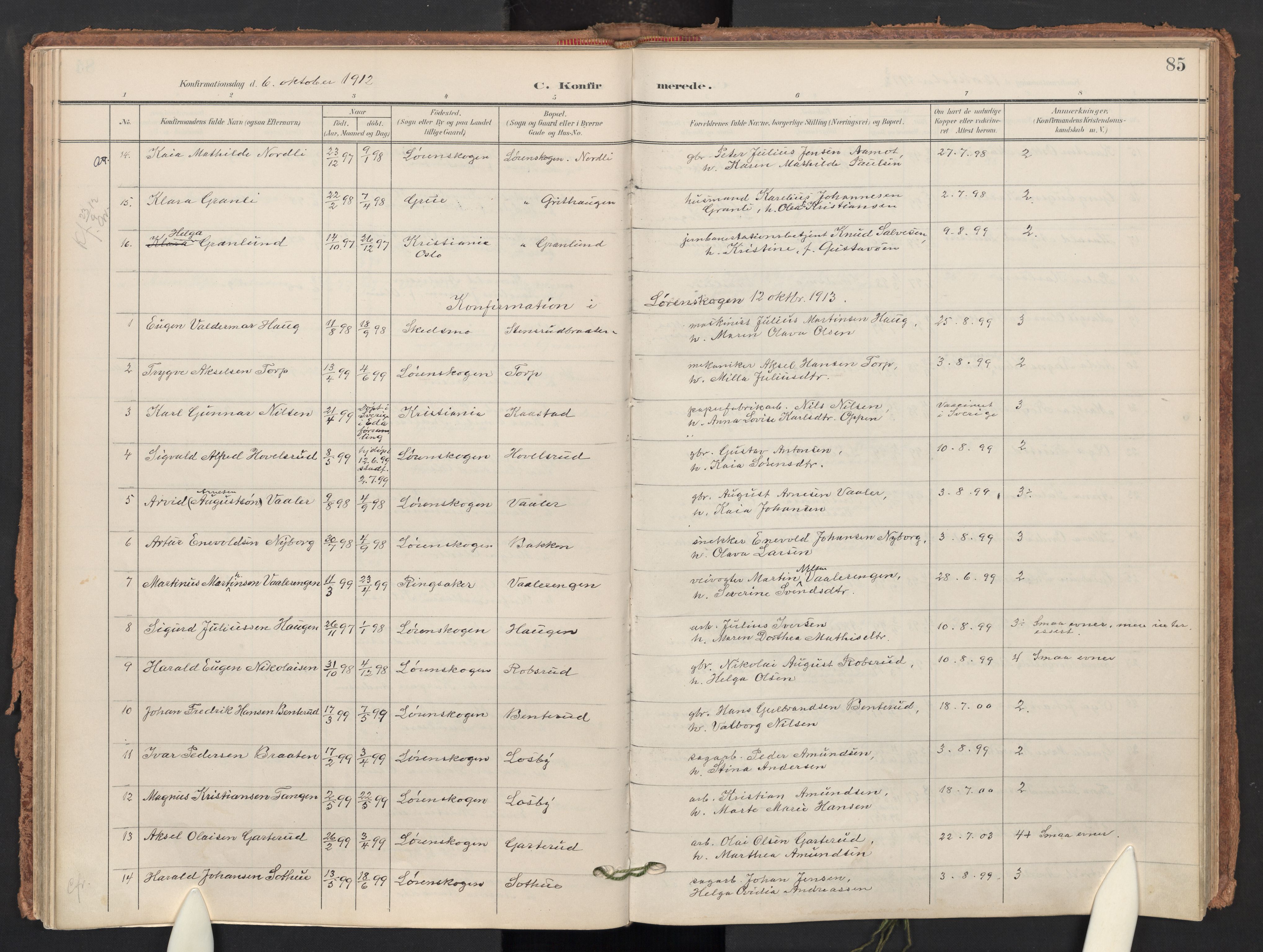 Skedsmo prestekontor Kirkebøker, AV/SAO-A-10033a/F/Fb/L0002: Parish register (official) no. II 2, 1902-1921, p. 85