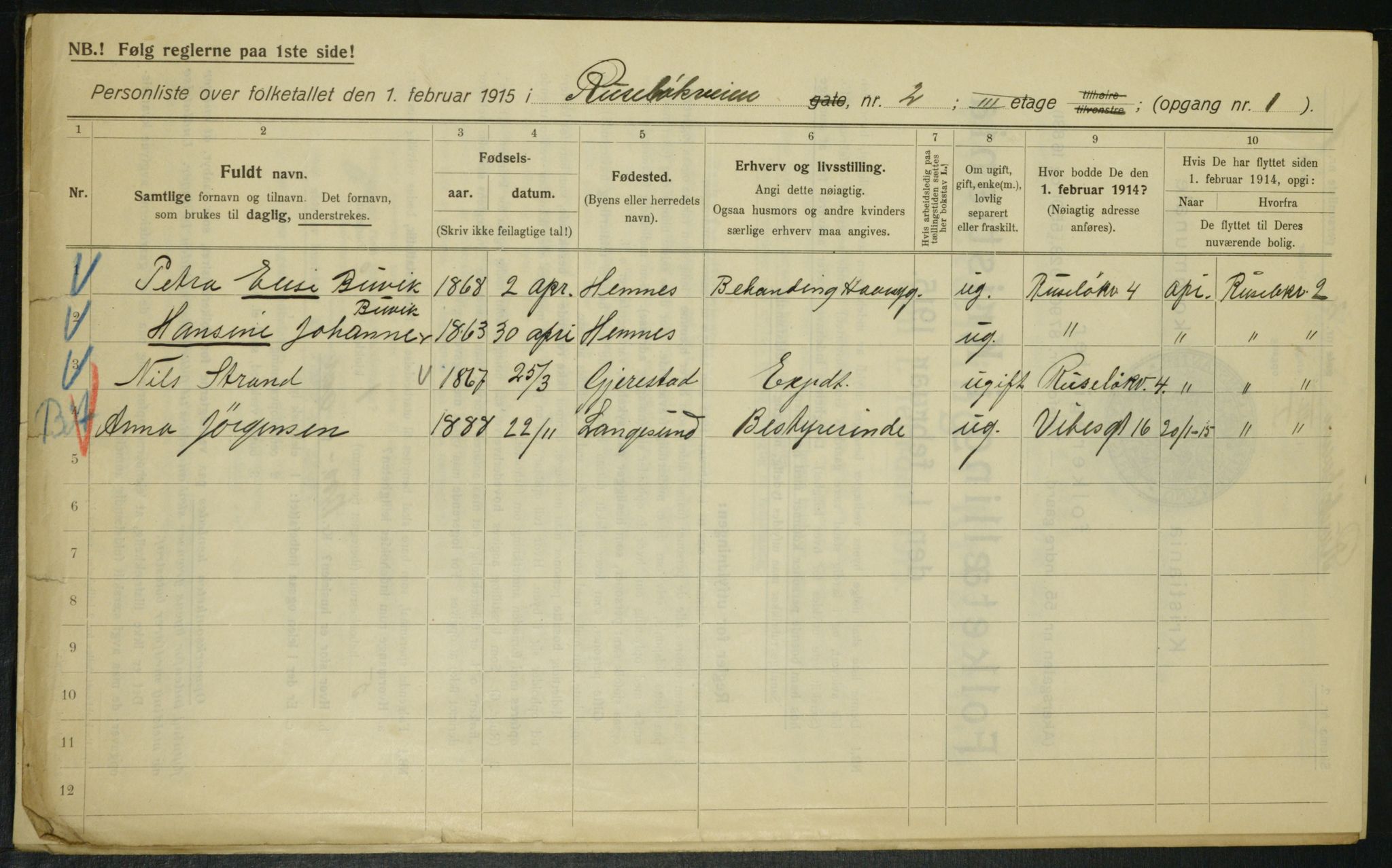 OBA, Municipal Census 1915 for Kristiania, 1915, p. 84325