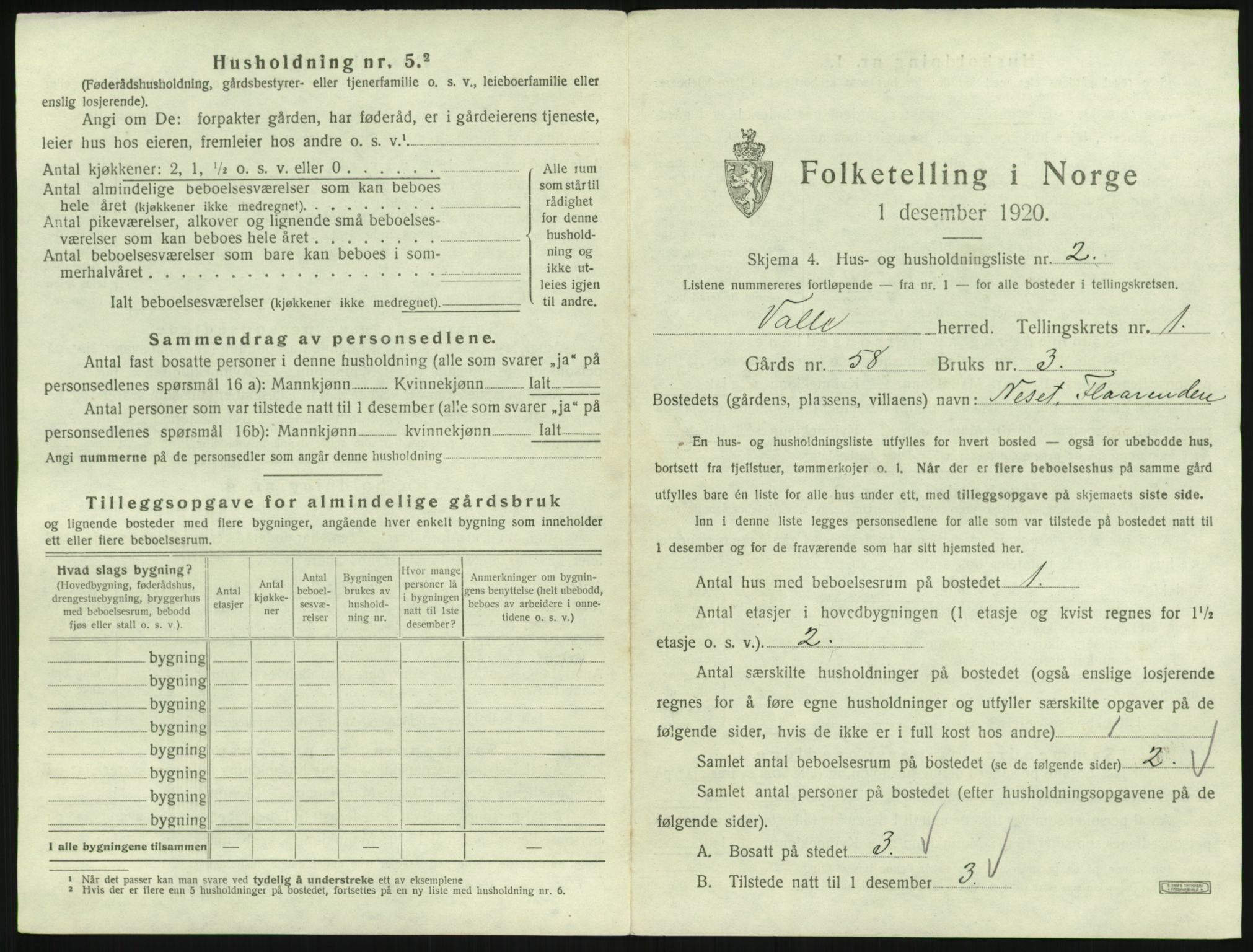 SAK, 1920 census for Valle, 1920, p. 27