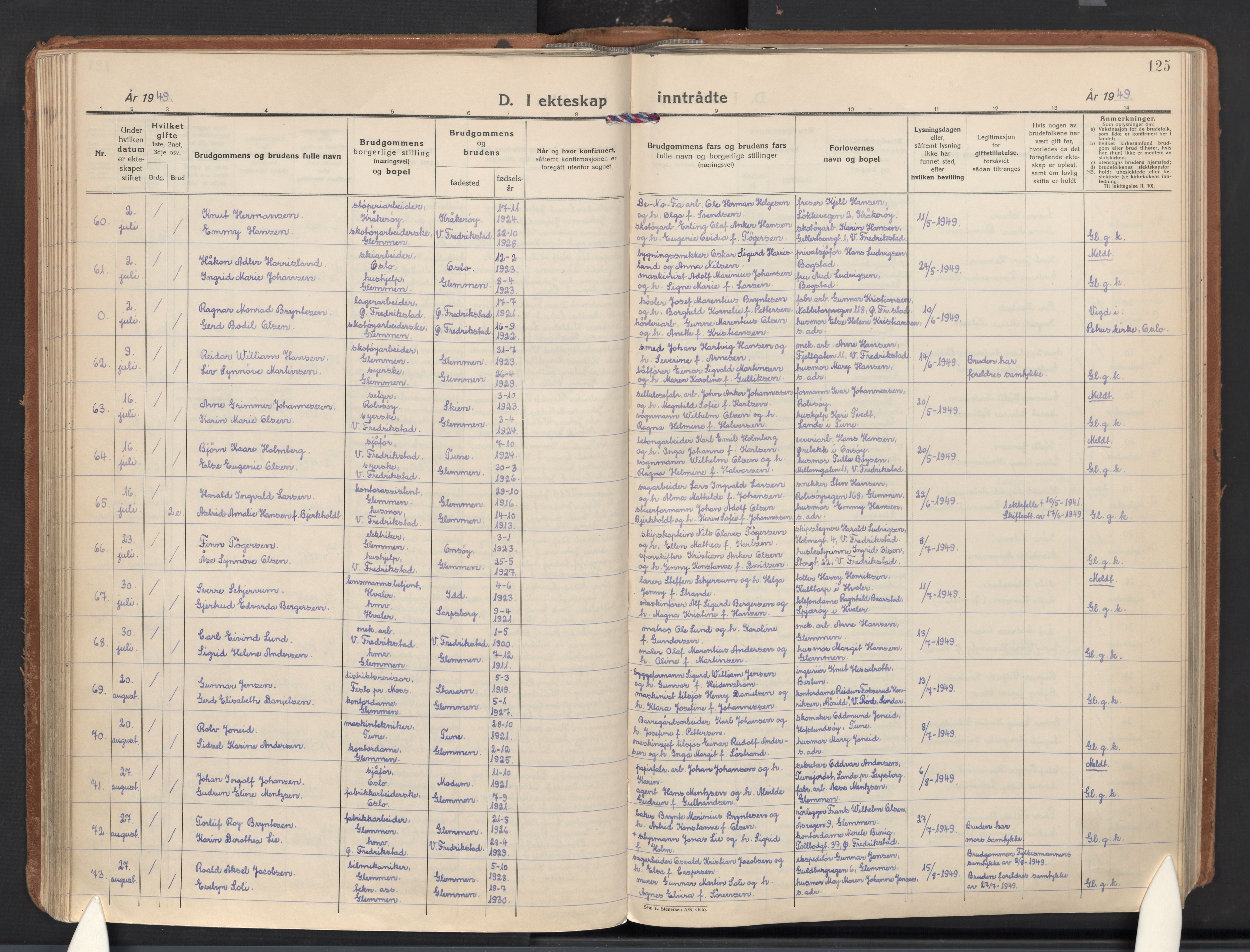 Glemmen prestekontor Kirkebøker, AV/SAO-A-10908/F/Fa/L0020: Parish register (official) no. 20, 1938-1968, p. 125