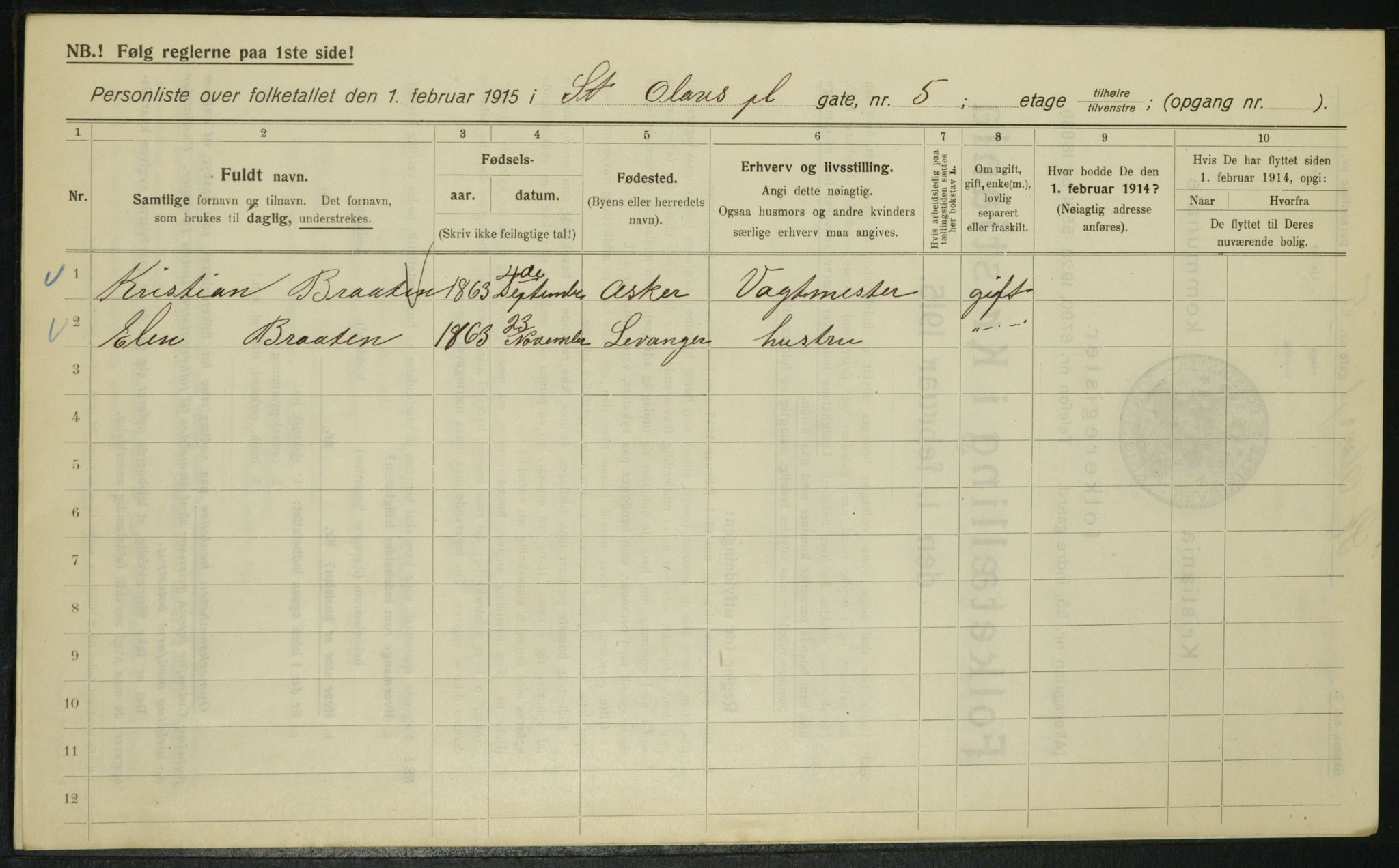 OBA, Municipal Census 1915 for Kristiania, 1915, p. 88095