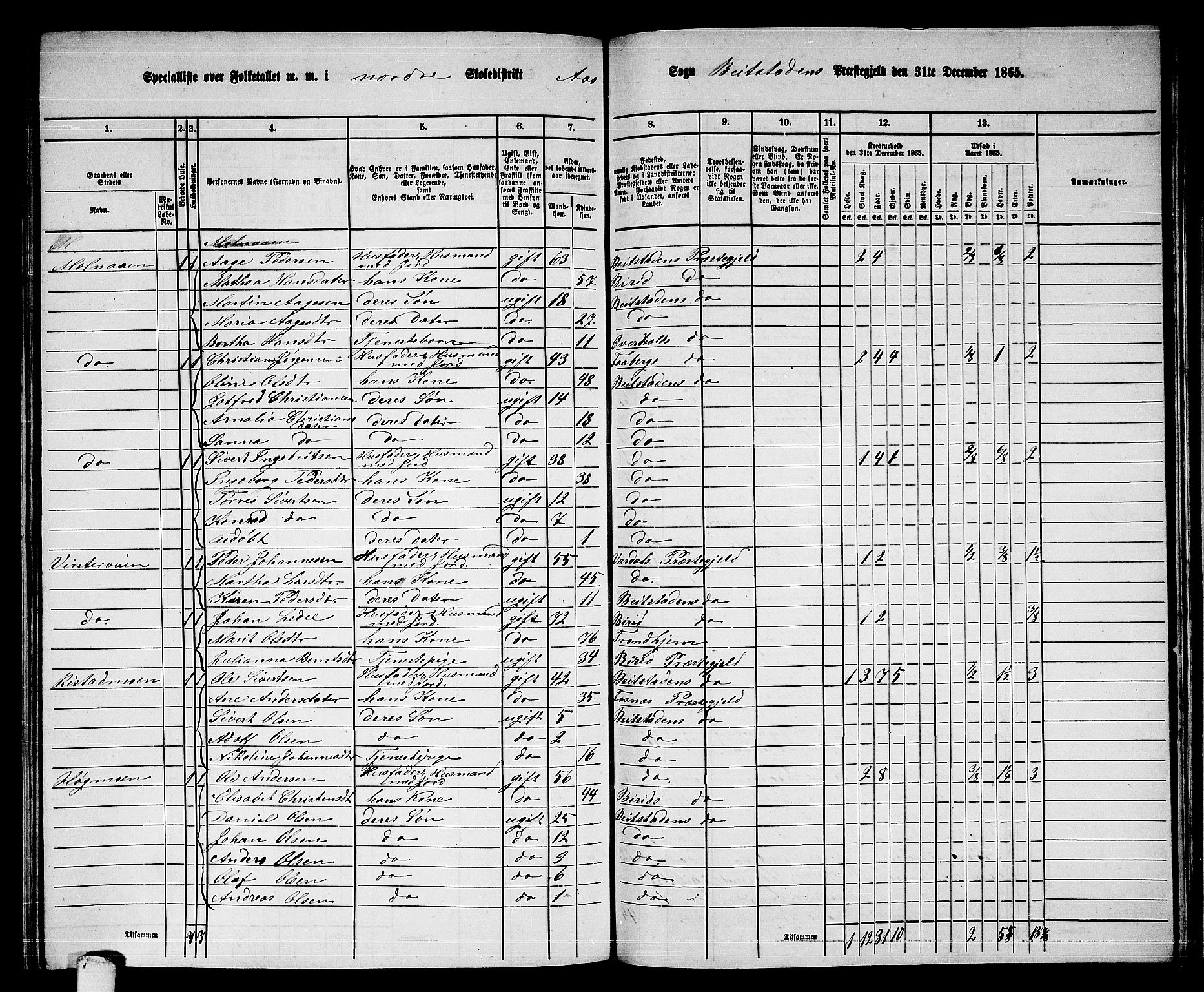 RA, 1865 census for Beitstad, 1865, p. 168