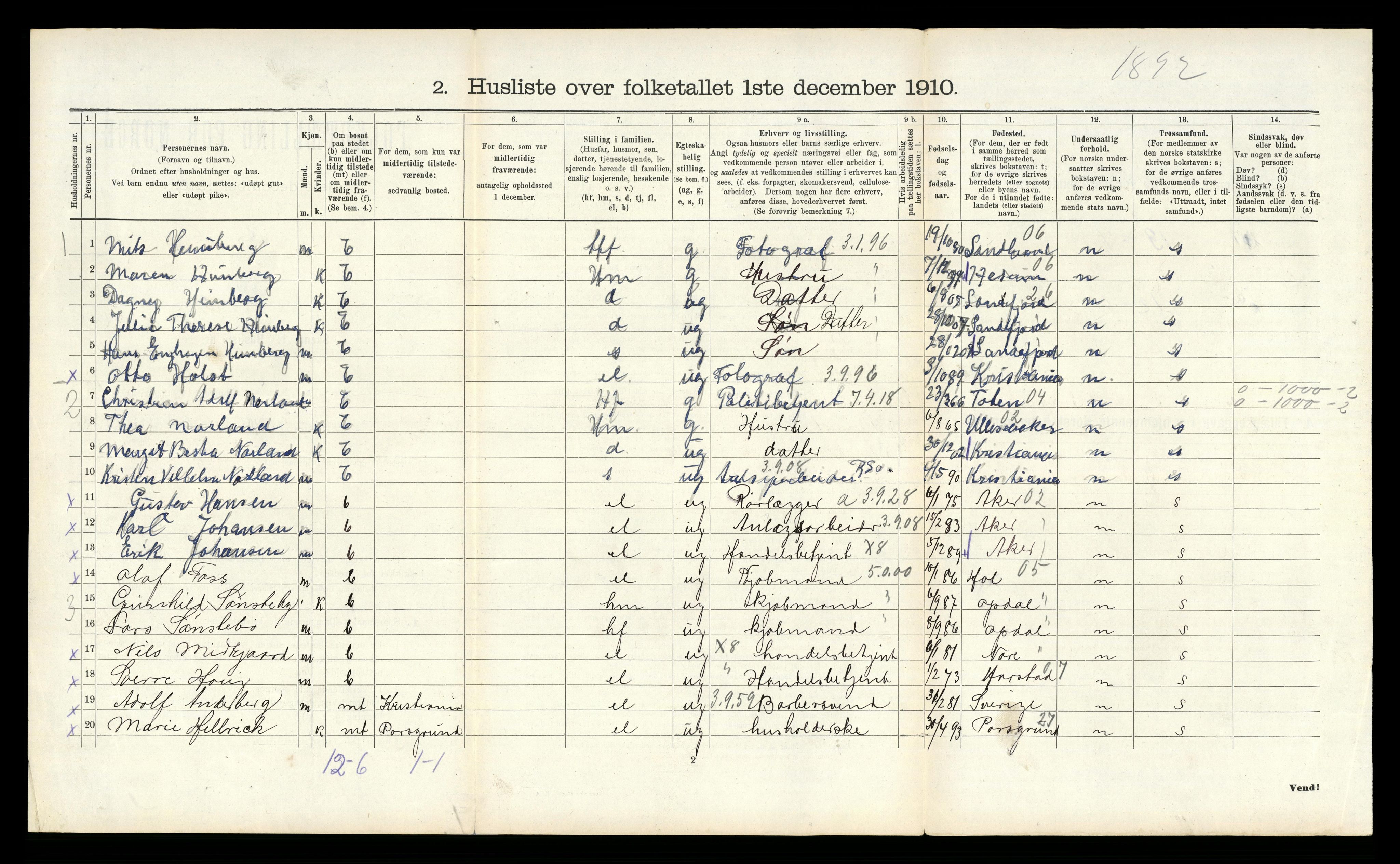 RA, 1910 census for Tinn, 1910, p. 1078