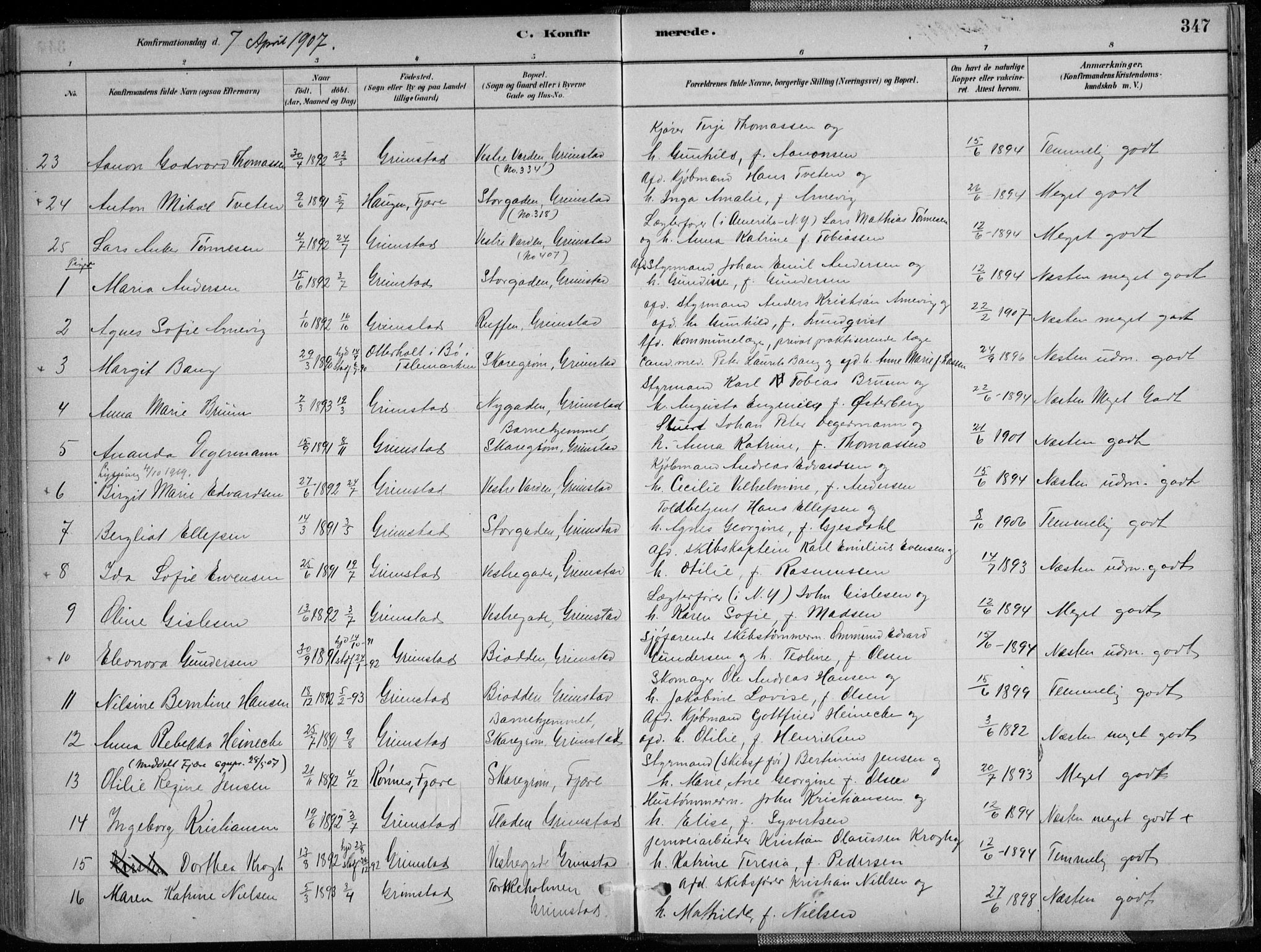 Grimstad sokneprestkontor, AV/SAK-1111-0017/F/Fa/L0003: Parish register (official) no. A 2, 1882-1912, p. 347