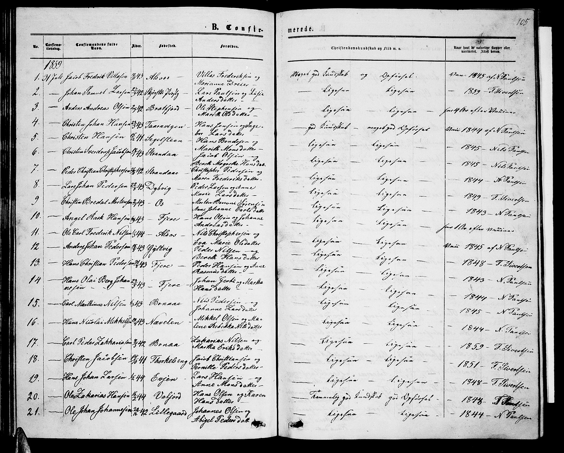 Ministerialprotokoller, klokkerbøker og fødselsregistre - Nordland, SAT/A-1459/853/L0775: Parish register (copy) no. 853C03, 1859-1877, p. 105