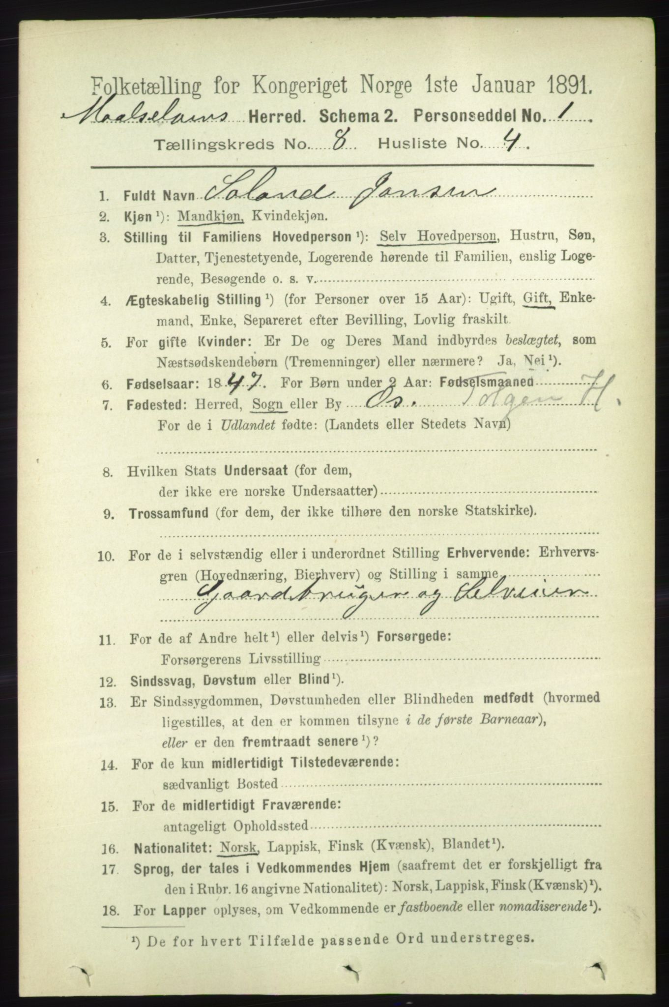 RA, 1891 census for 1924 Målselv, 1891, p. 2551