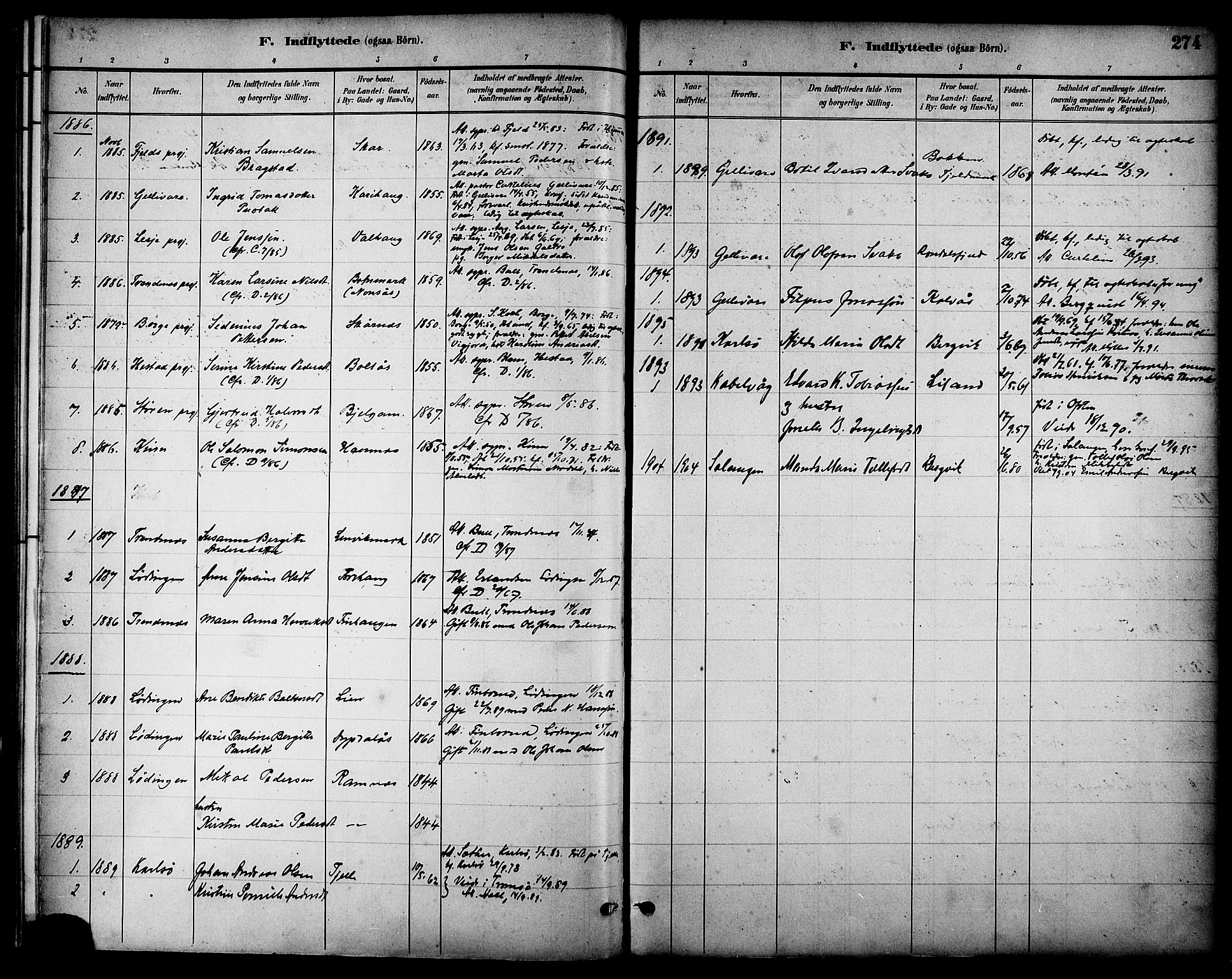 Ministerialprotokoller, klokkerbøker og fødselsregistre - Nordland, SAT/A-1459/863/L0898: Parish register (official) no. 863A10, 1886-1897, p. 274