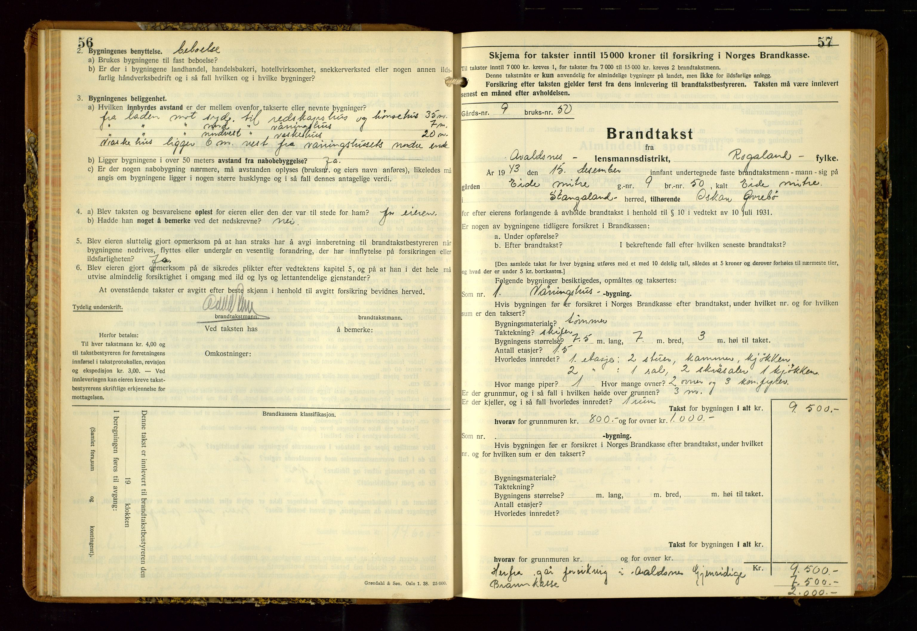 Avaldsnes lensmannskontor, AV/SAST-A-100286/Gob/L0002: "Branntakstprotokoll for Avaldsnes lensmannsdistrikt Rogaland fylke", 1940-1950, p. 56-57