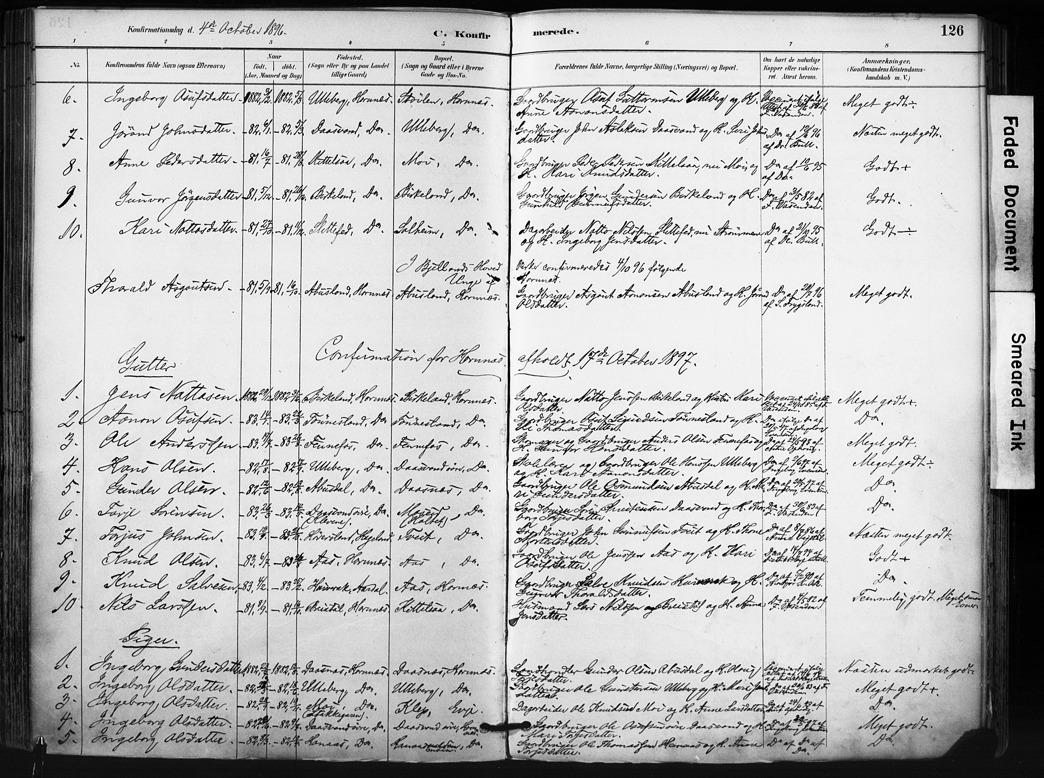 Evje sokneprestkontor, SAK/1111-0008/F/Fa/Fab/L0003: Parish register (official) no. A 3, 1884-1909, p. 126