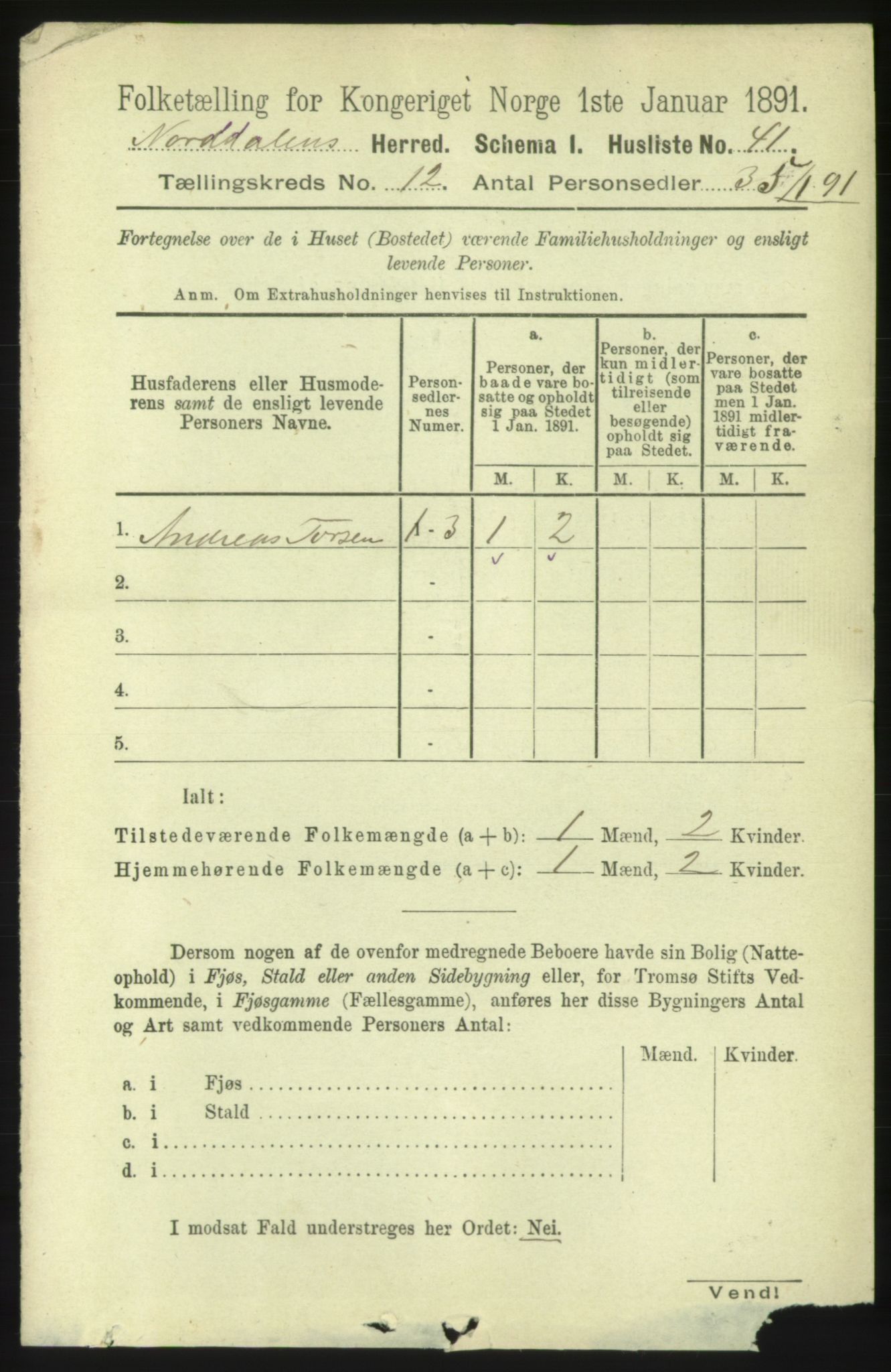 RA, 1891 census for 1524 Norddal, 1891, p. 2711