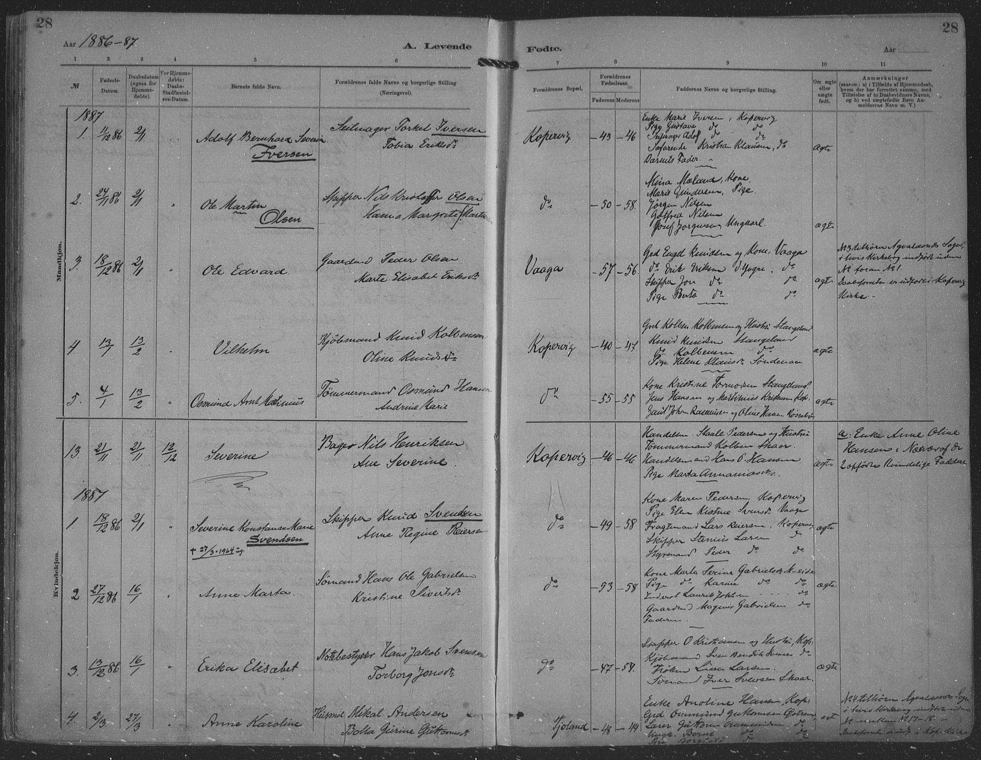 Kopervik sokneprestkontor, AV/SAST-A-101850/H/Ha/Haa/L0001: Parish register (official) no. A 1, 1880-1919, p. 28