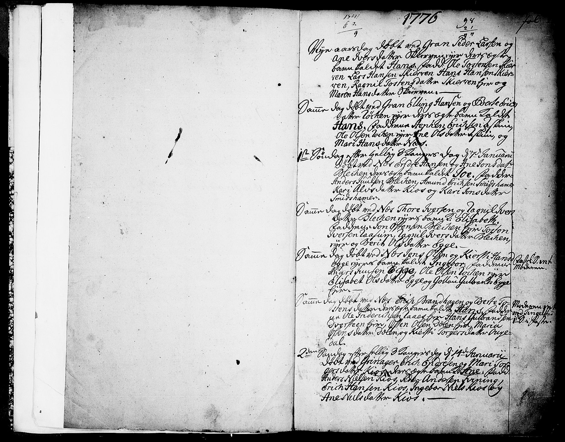 Gran prestekontor, SAH/PREST-112/H/Ha/Haa/L0005: Parish register (official) no. 5, 1776-1788, p. 1