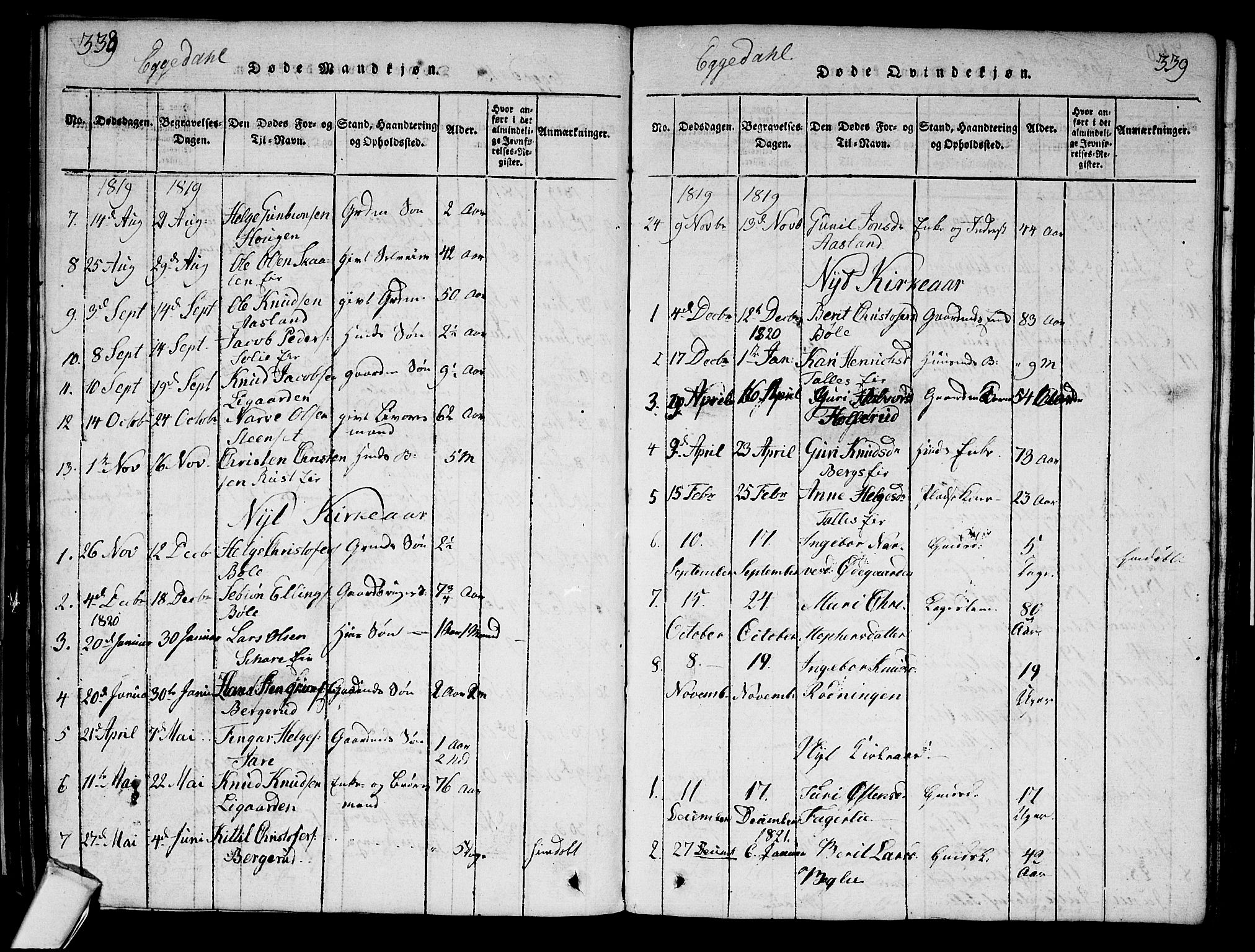 Sigdal kirkebøker, AV/SAKO-A-245/G/Ga/L0001: Parish register (copy) no. I 1 /2, 1816-1835, p. 338-339