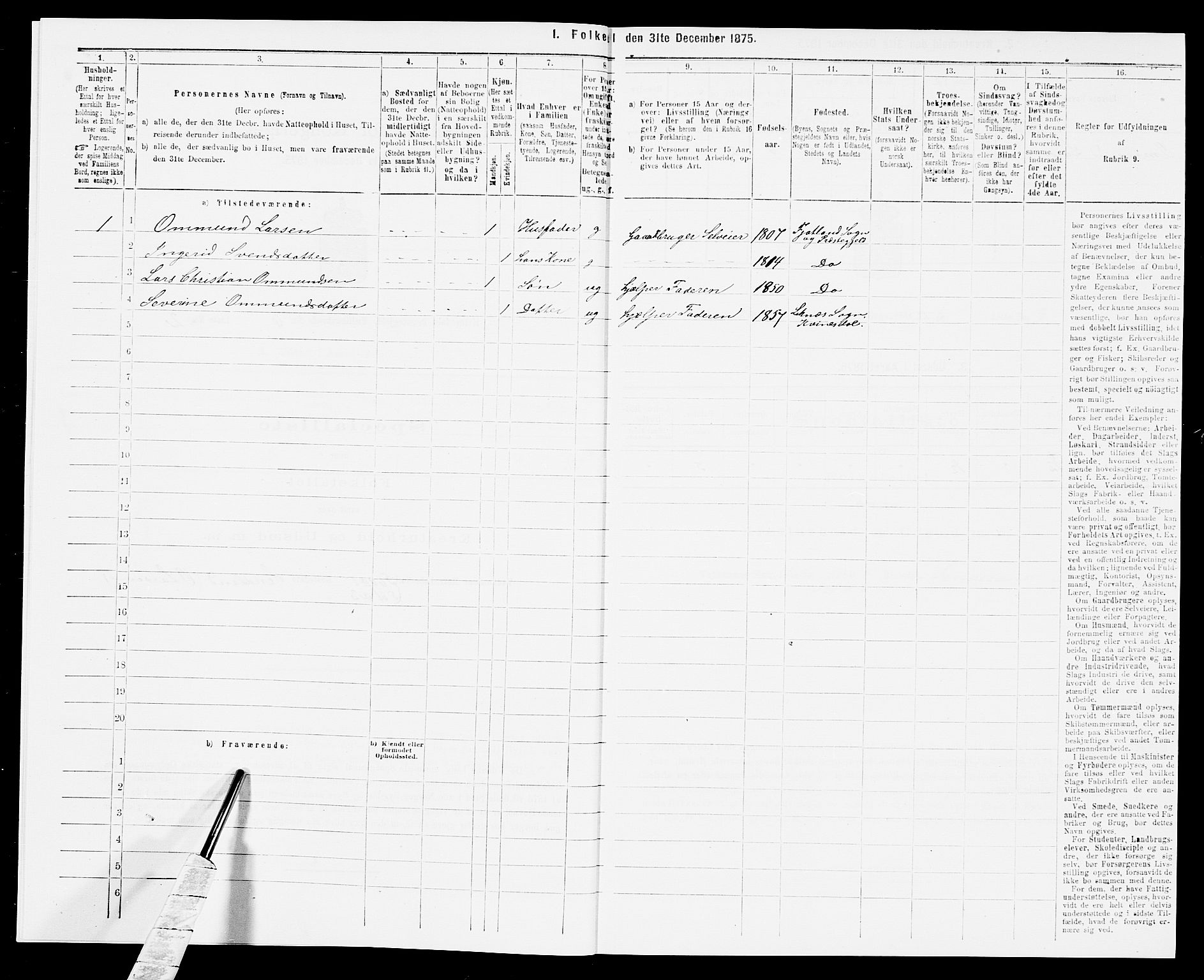 SAK, 1875 census for 1037P Kvinesdal, 1875, p. 916