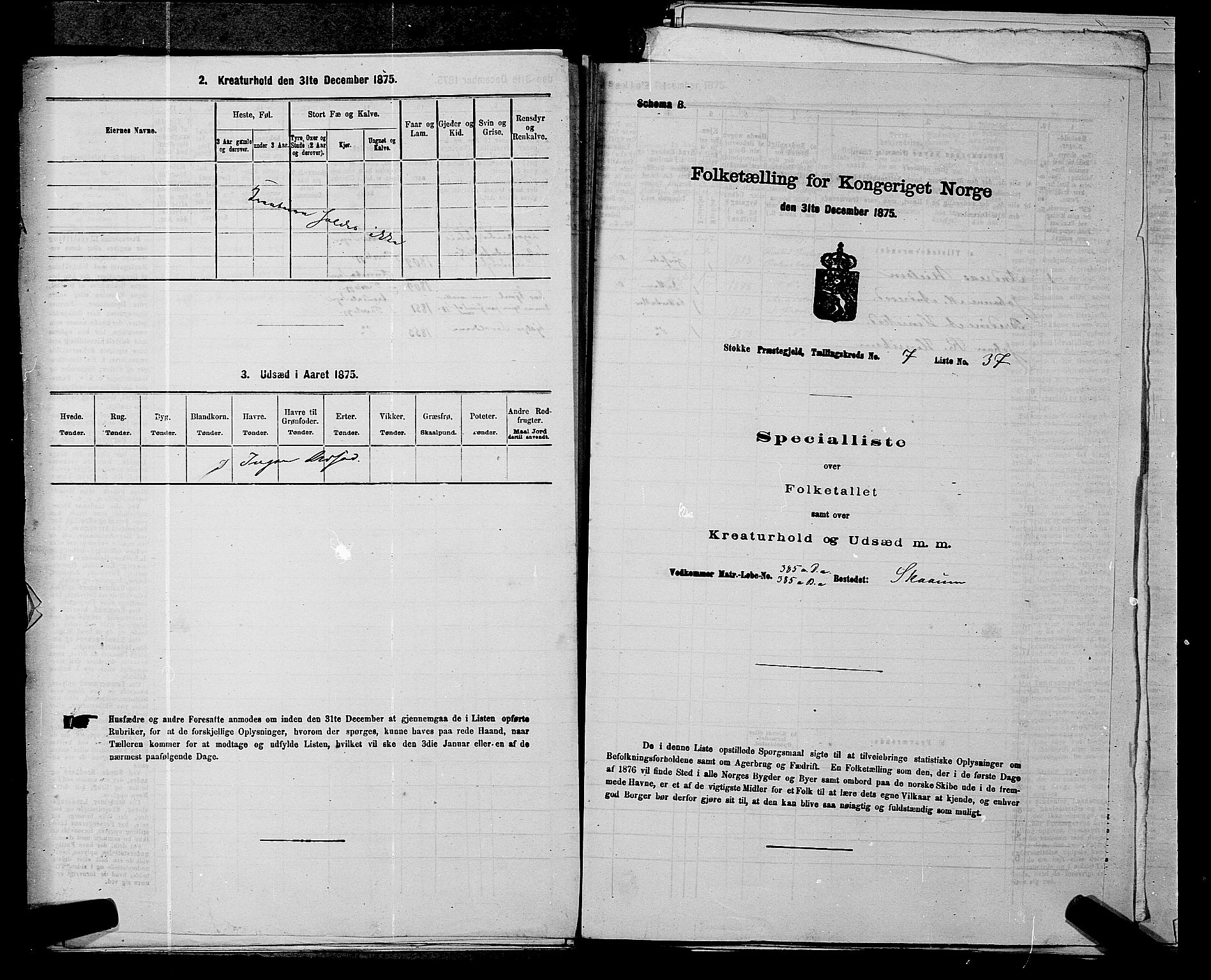 SAKO, 1875 census for 0720P Stokke, 1875, p. 1738