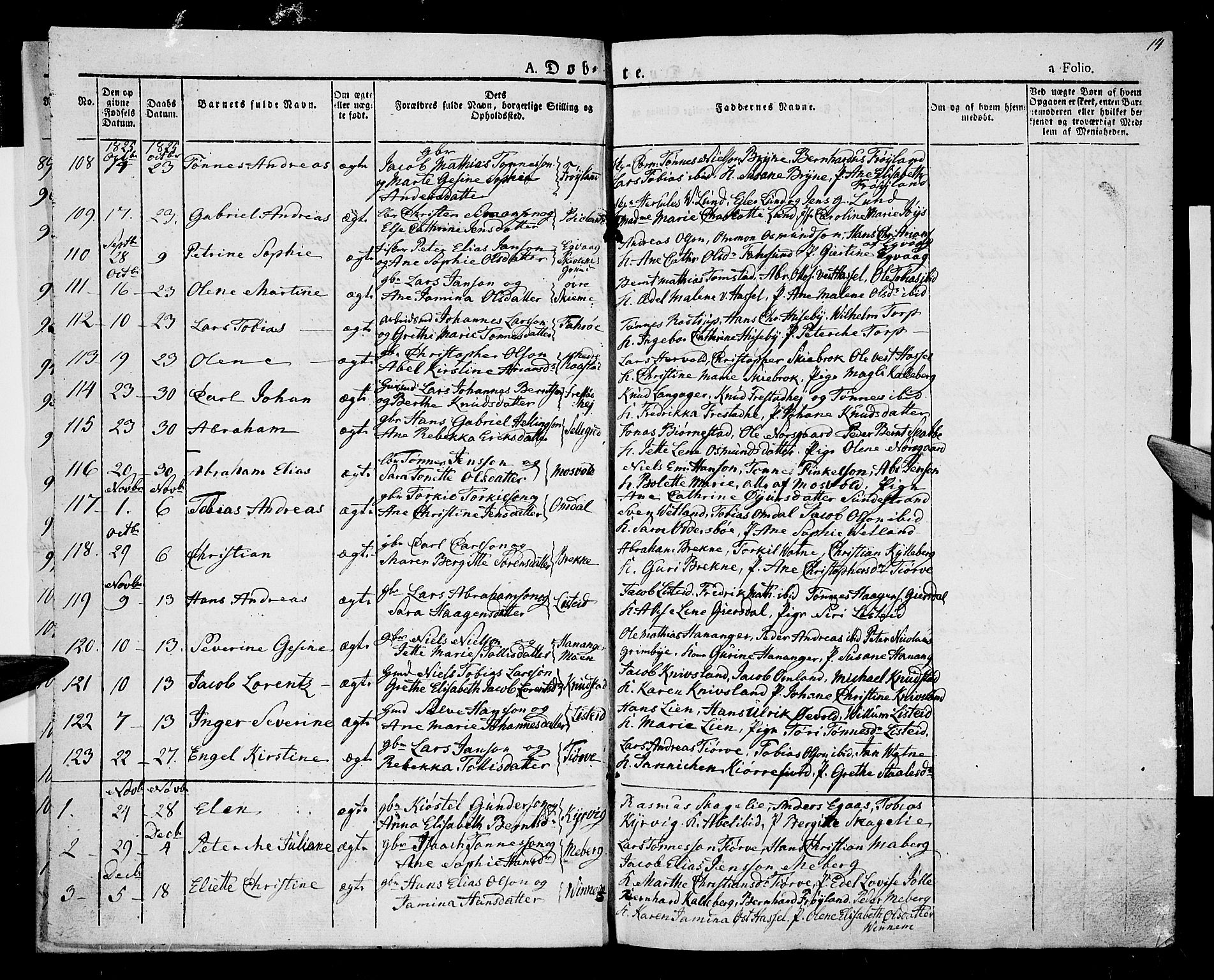 Lista sokneprestkontor, AV/SAK-1111-0027/F/Fa/L0008: Parish register (official) no. A 8, 1823-1835, p. 14