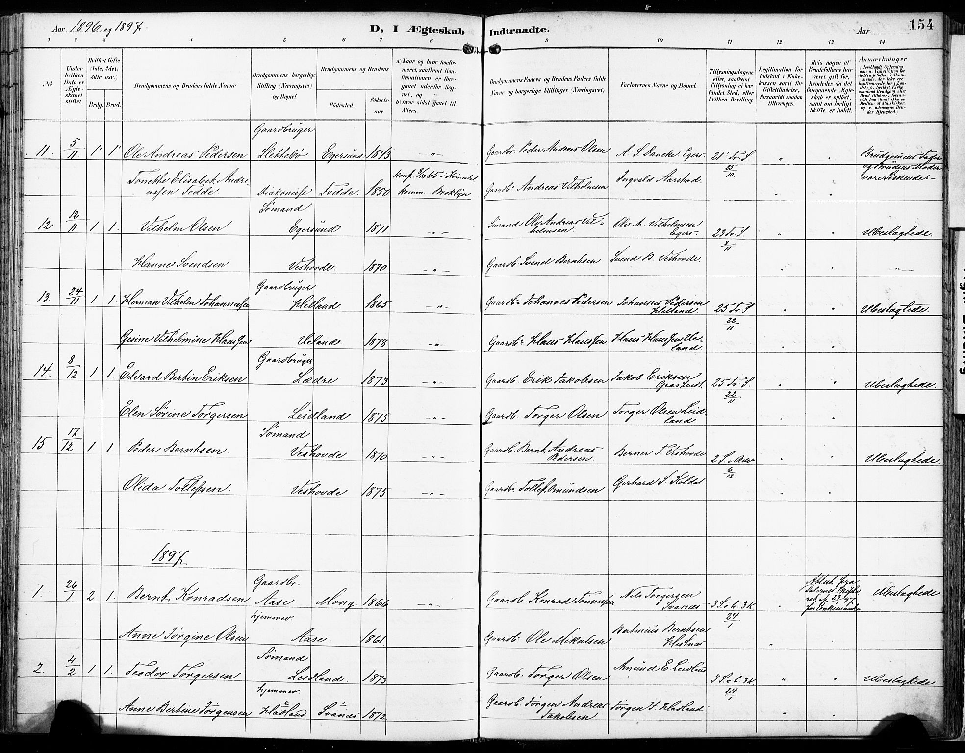 Eigersund sokneprestkontor, AV/SAST-A-101807/S08/L0018: Parish register (official) no. A 17, 1892-1905, p. 154