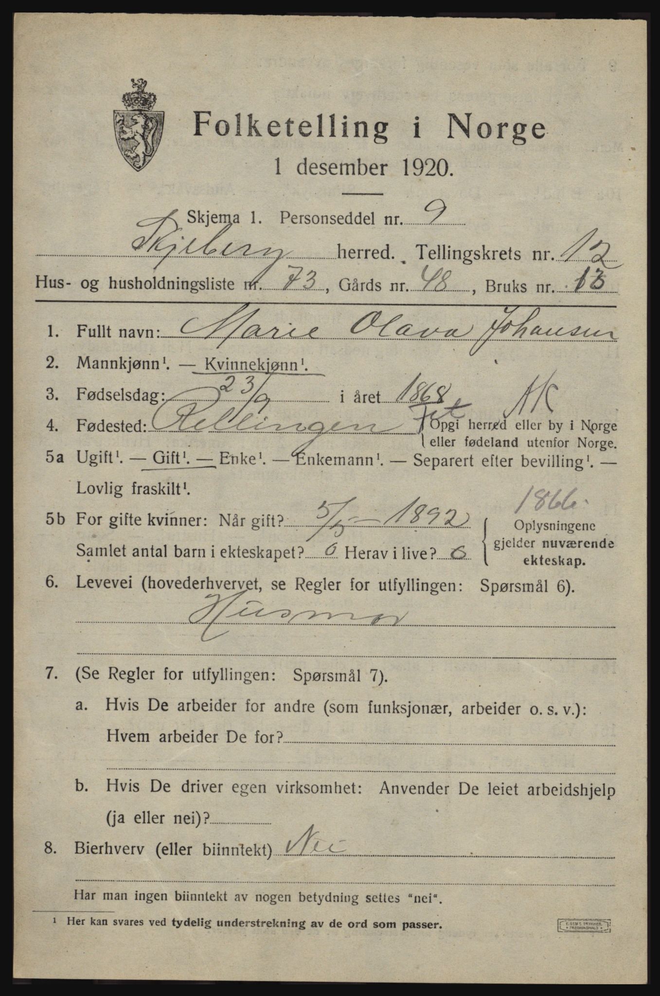 SAO, 1920 census for Skjeberg, 1920, p. 11383