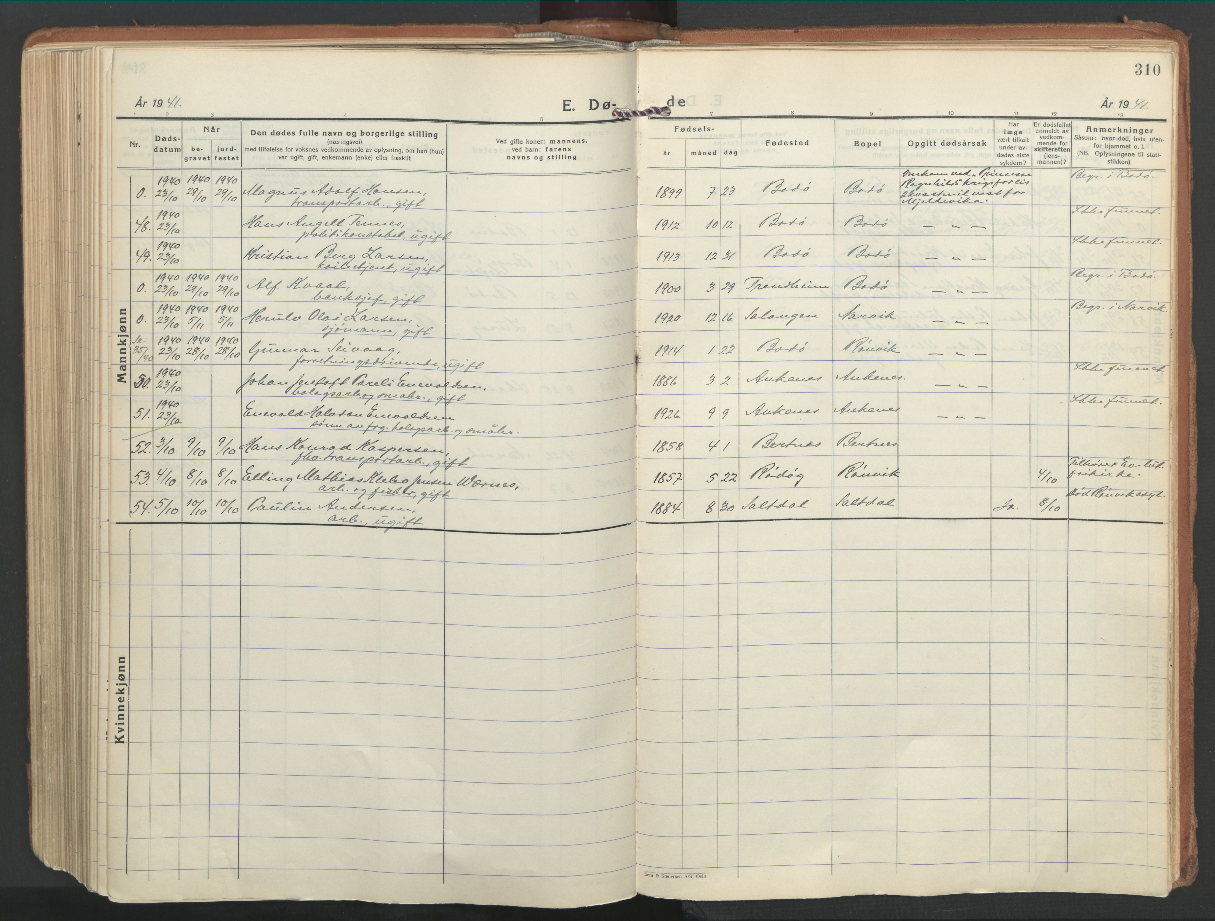 Ministerialprotokoller, klokkerbøker og fødselsregistre - Nordland, SAT/A-1459/802/L0061: Parish register (official) no. 802A08, 1933-1946, p. 310