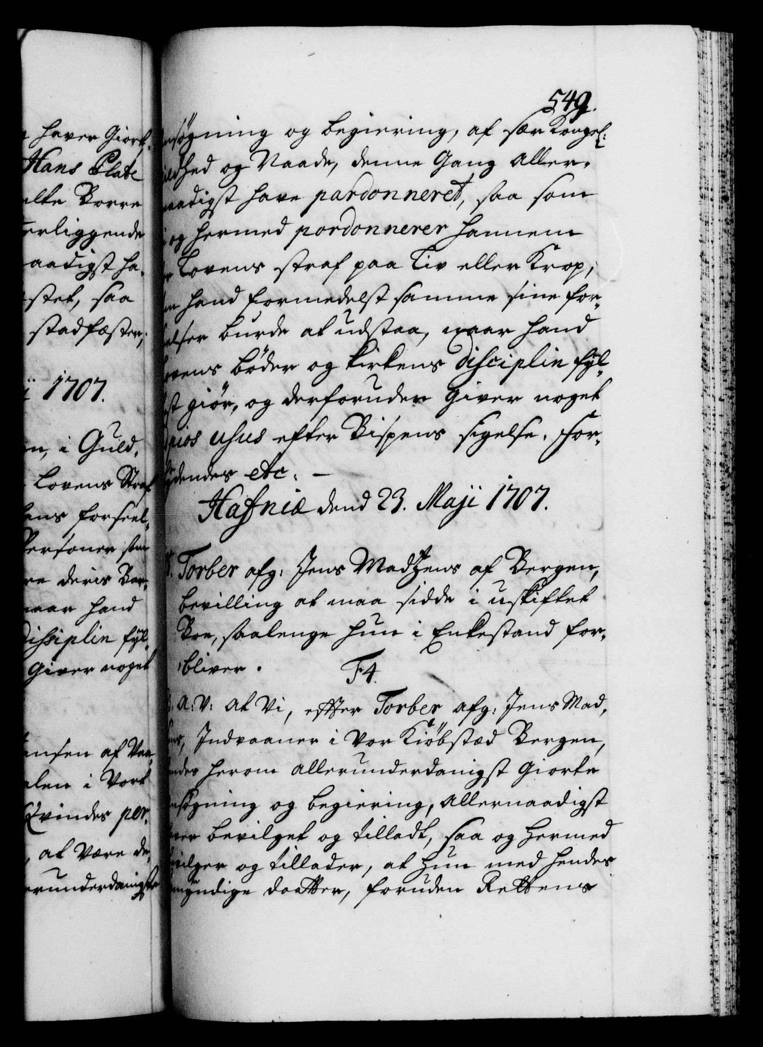 Danske Kanselli 1572-1799, AV/RA-EA-3023/F/Fc/Fca/Fcaa/L0019: Norske registre, 1704-1707, p. 549a