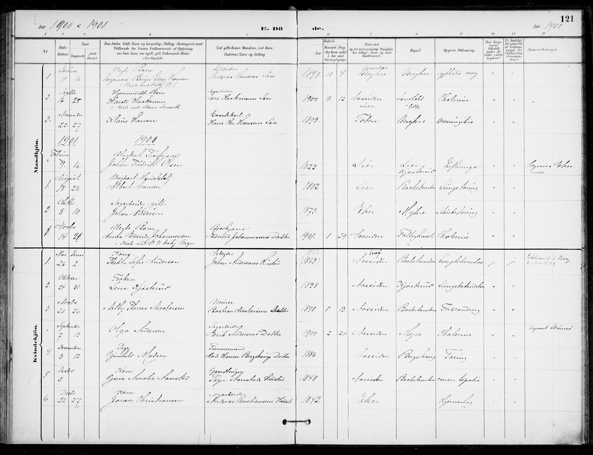 Åssiden kirkebøker, SAKO/A-251/F/Fa/L0002: Parish register (official) no. 2, 1896-1916, p. 121