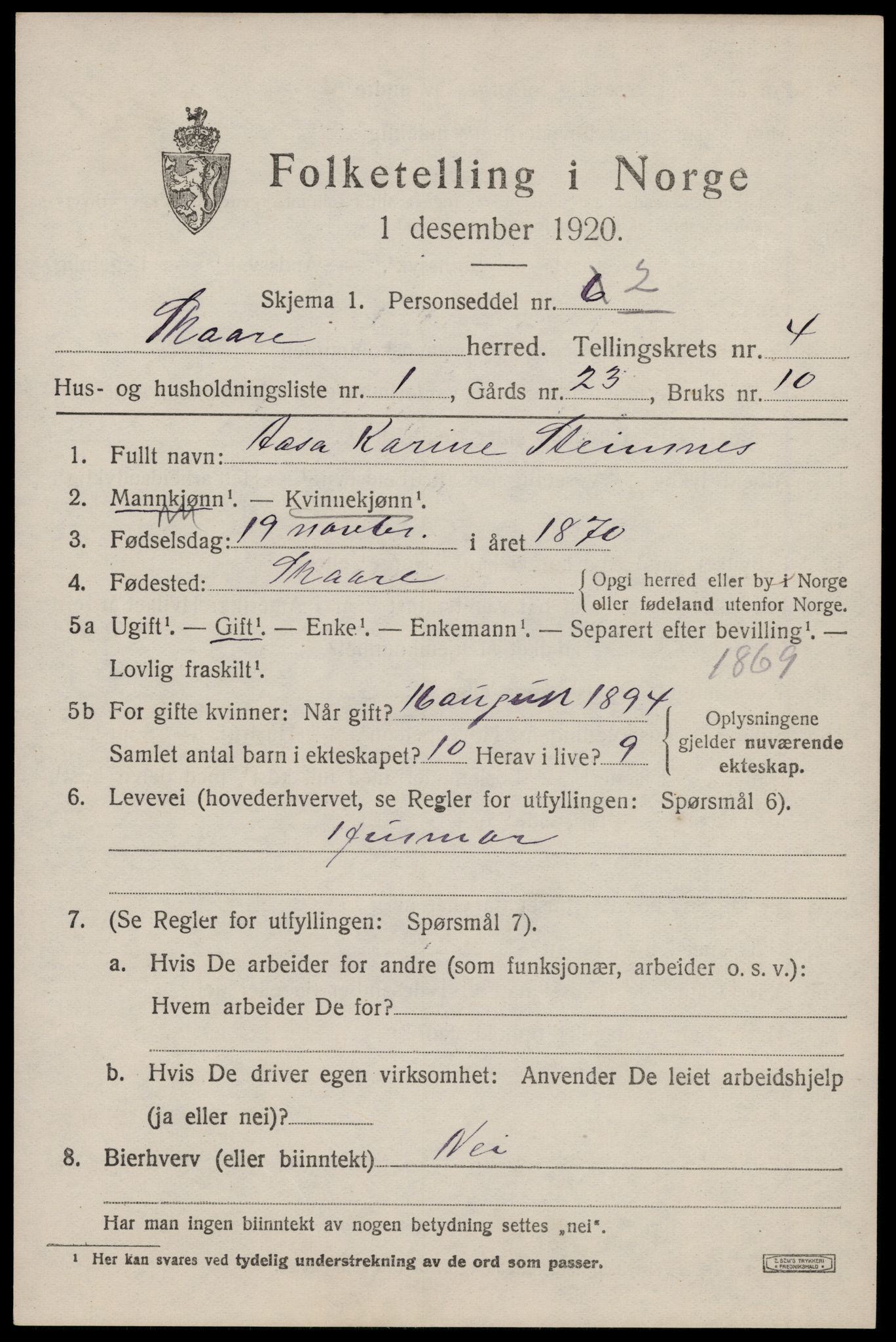 SAST, 1920 census for Skåre, 1920, p. 2084