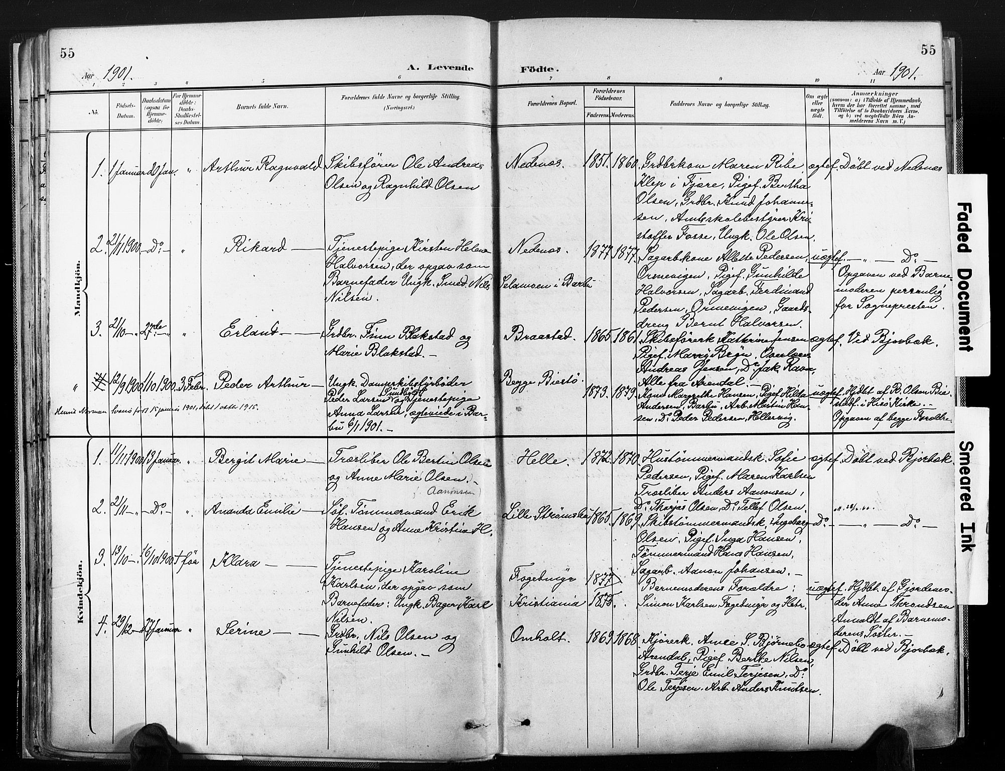 Øyestad sokneprestkontor, AV/SAK-1111-0049/F/Fa/L0018: Parish register (official) no. A 18, 1897-1907, p. 55