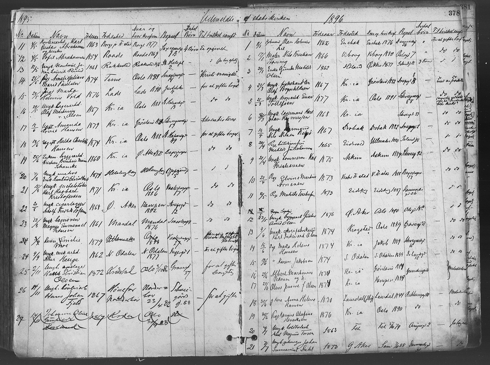 Gamlebyen prestekontor Kirkebøker, AV/SAO-A-10884/F/Fa/L0006: Parish register (official) no. 6, 1881-1890, p. 378