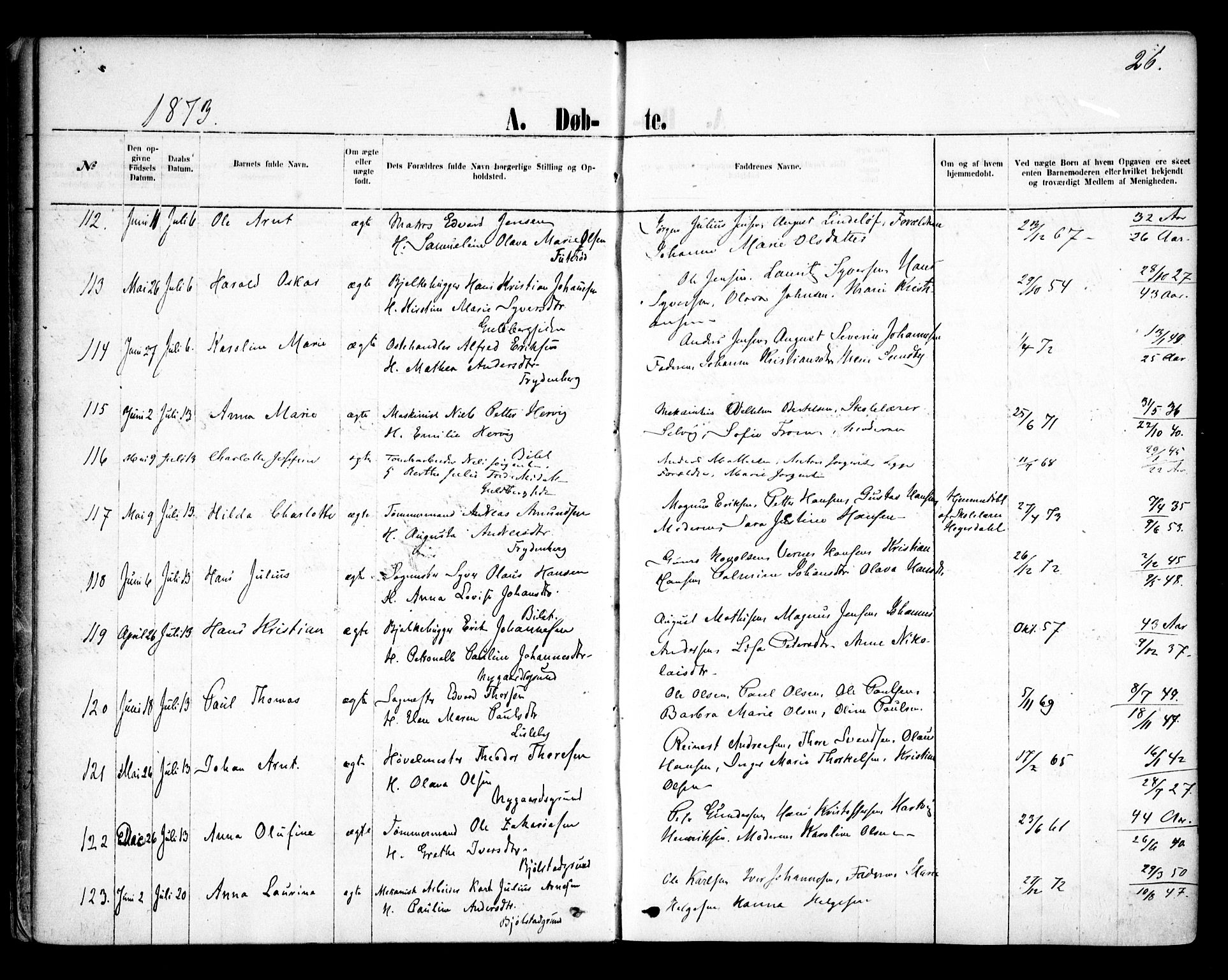 Glemmen prestekontor Kirkebøker, SAO/A-10908/F/Fa/L0009: Parish register (official) no. 9, 1871-1878, p. 26